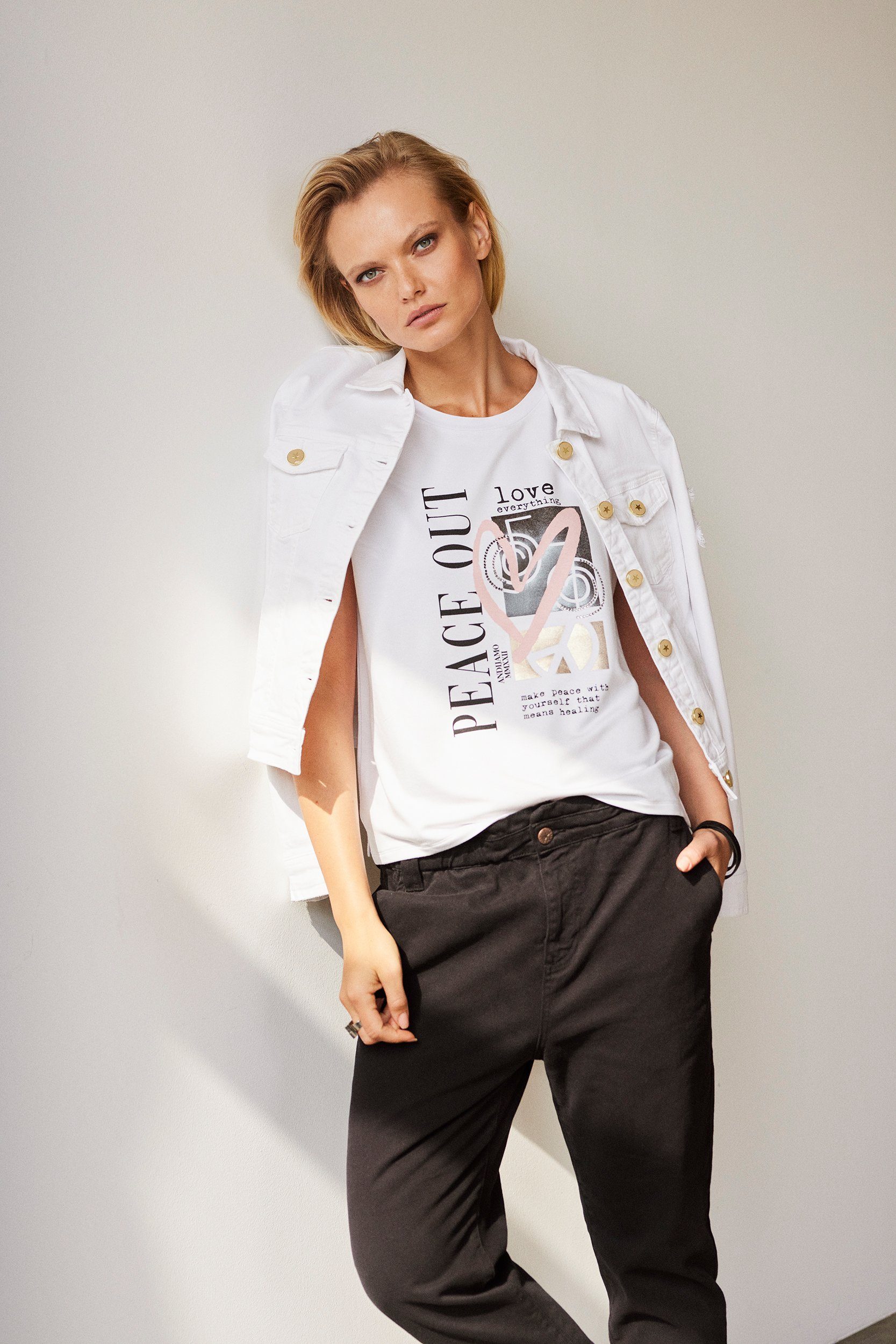 Damen Shirts Andijamo-Fashion Kurzarmshirt SHIRT HEART LOVE exklusiver Print