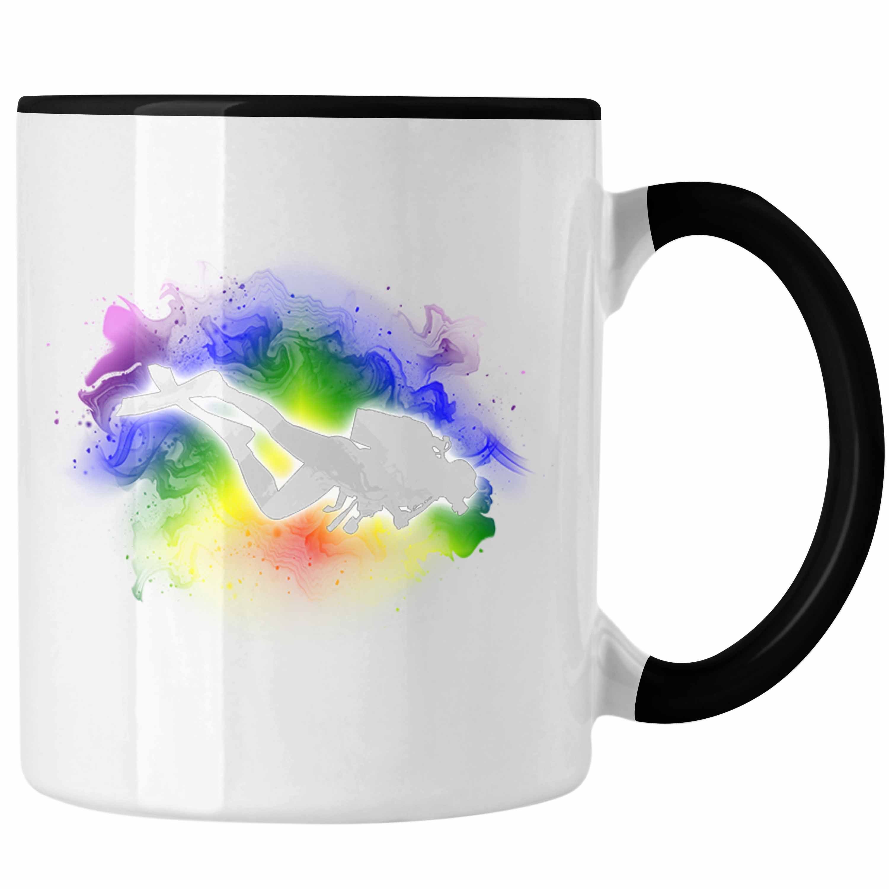 Trendation Tasse Trendation - Taucher Grafik Tasse Geschenk für Tauchlehrer Geschenkidee Lustig Tauchen Tauchsport Schwarz