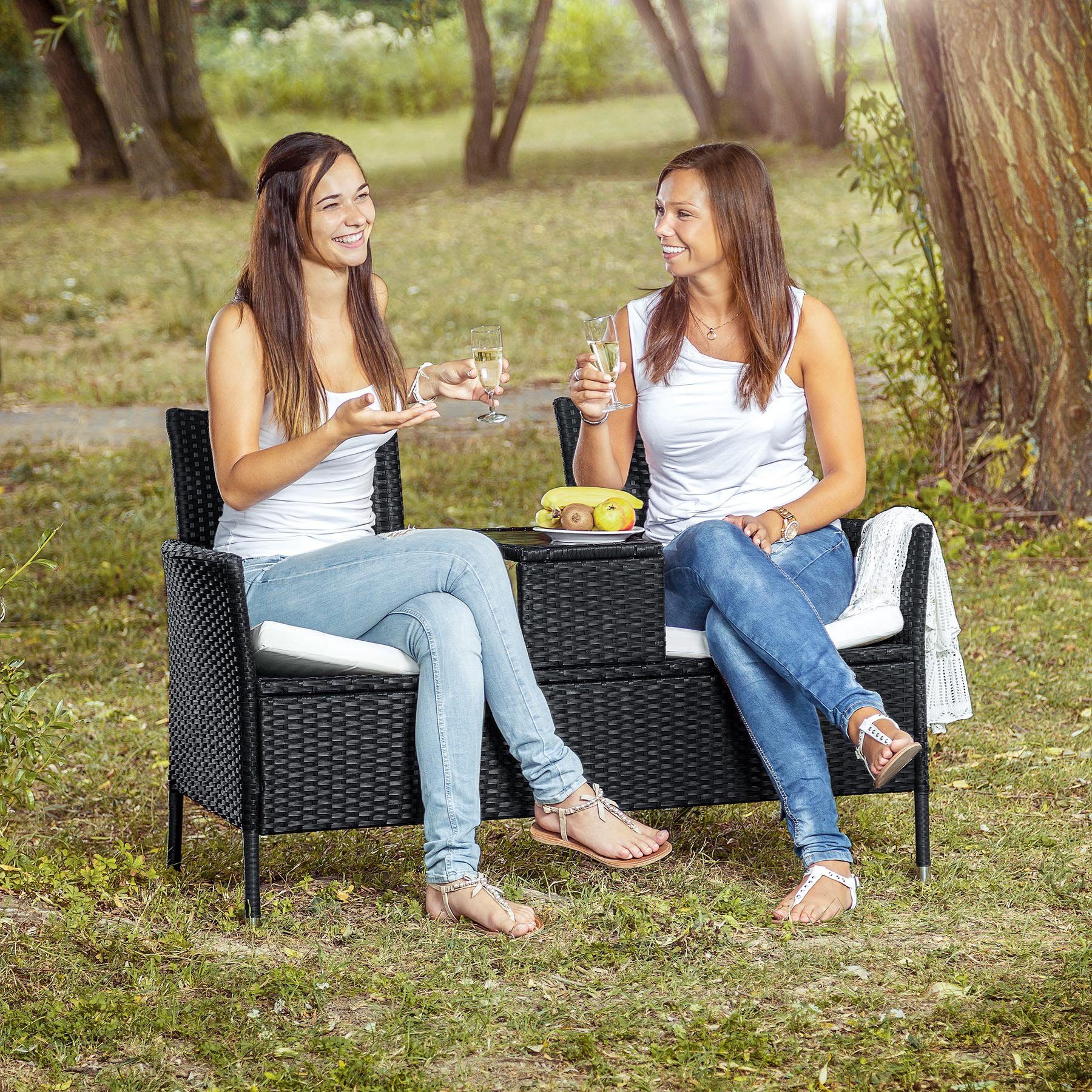 tectake Rattanstuhl Rattan Gartensitzbank (2er Set, günstig online kaufen