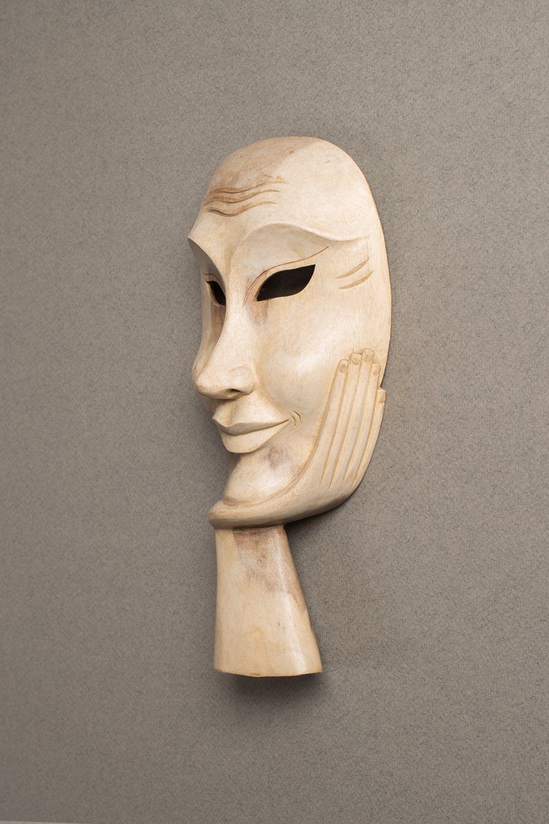 Rikmani Wanddekoobjekt Maske aus Wandskulpturen - handgearbeitete Wand Deko Vollholz Holzmaske, Wanddeko