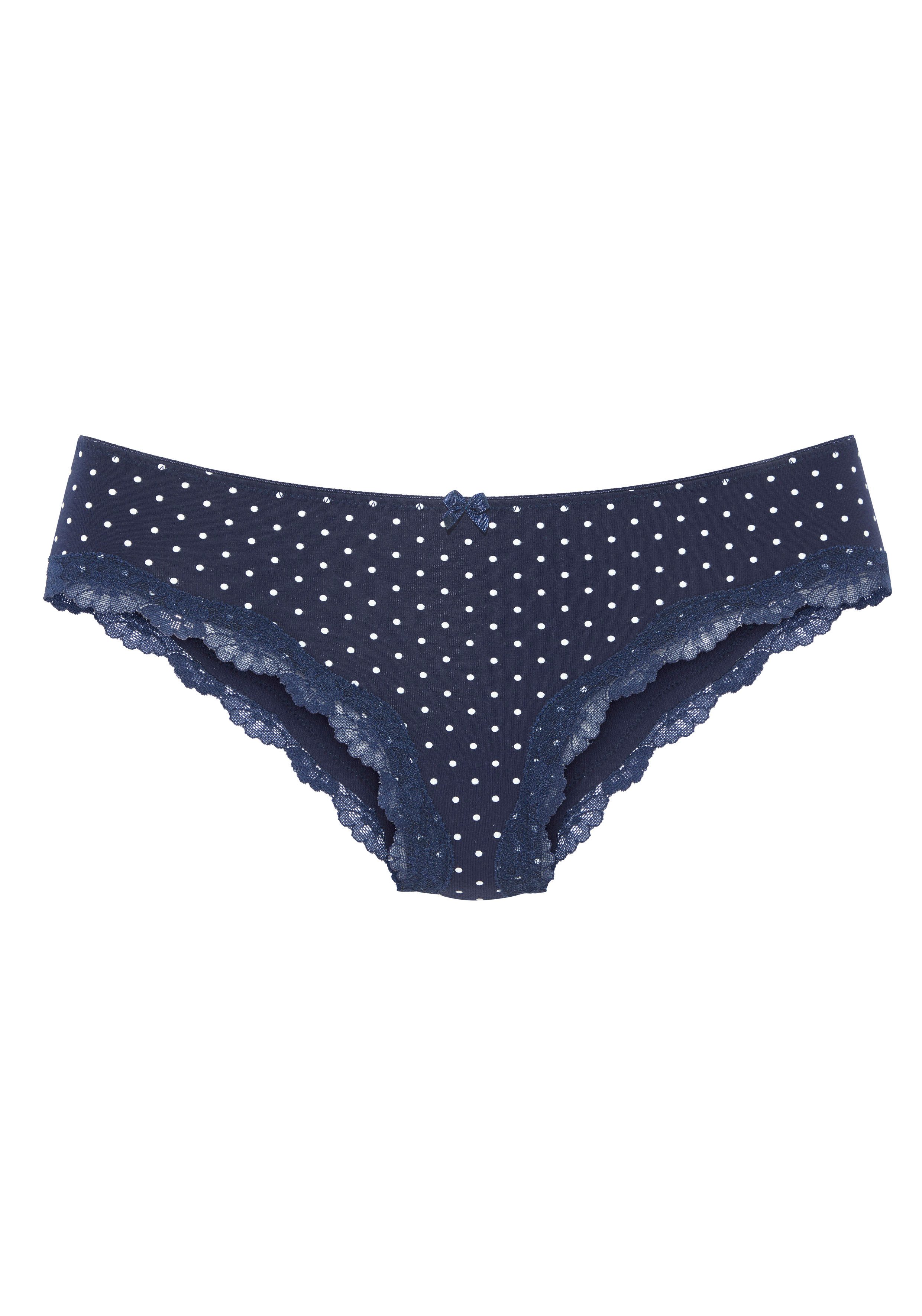 LASCANA Slip (3er-Pack) aus elastischer Baumwolle mit zarter Spitze
