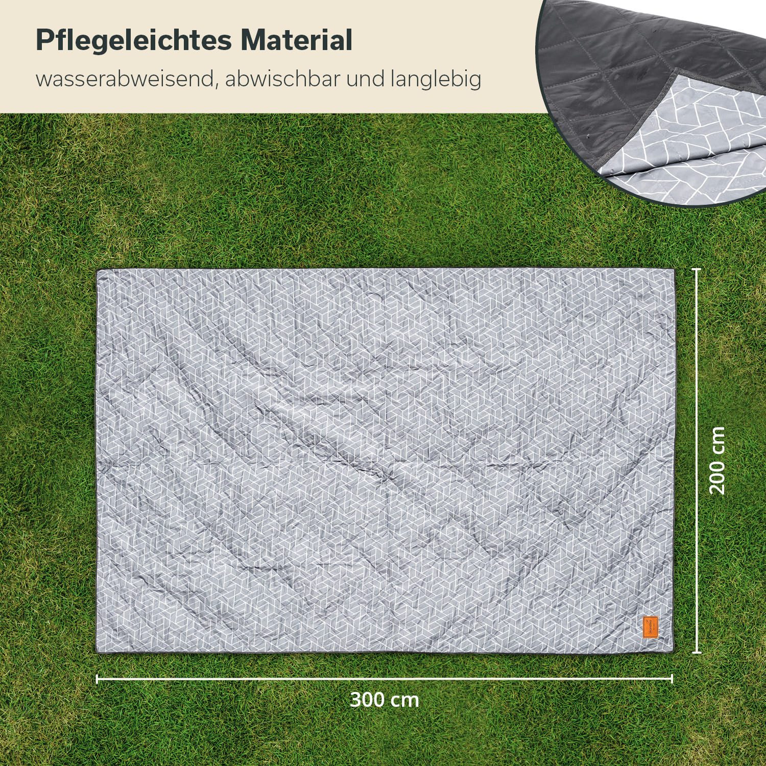 Skandika Zeltteppiche Picknickdecke, Bredal, 200 x 300 cm, universell nutzbar, 1,7 kg, mit Softtouch- Polyester, wetterfest & wasserdicht, mit Tragegurt