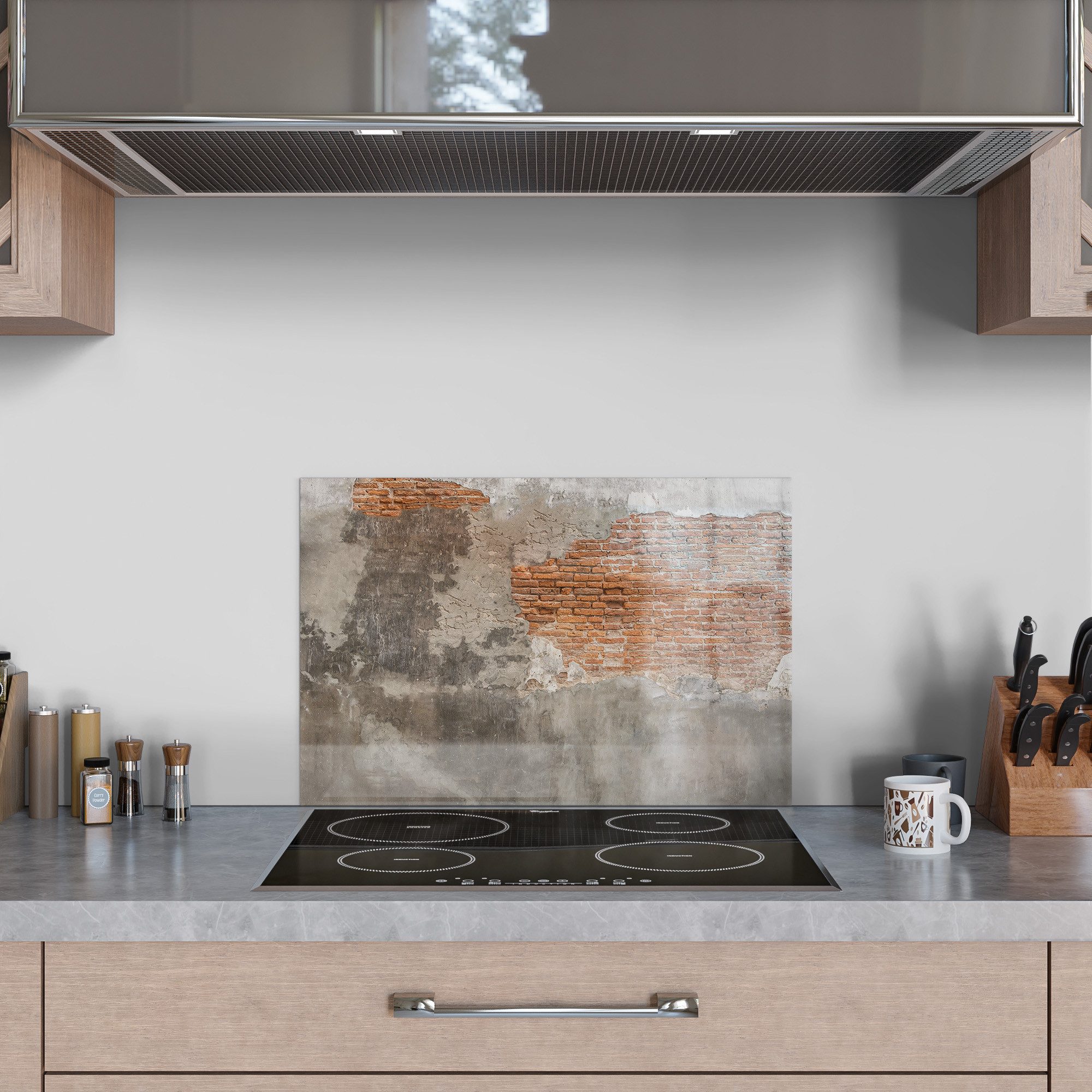 DEQORI Küchenrückwand 'Zeitlose Mauerwerke', Glas Spritzschutz Badrückwand Herdblende