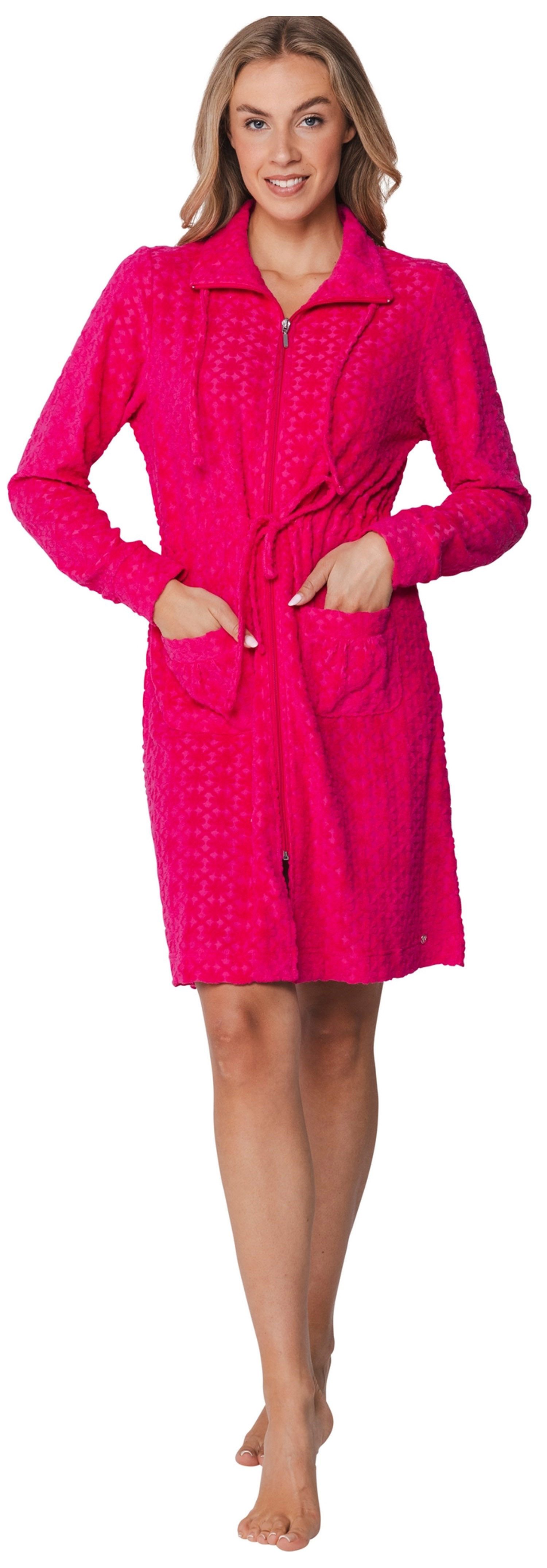 Pastunette Bademantel Damen Frottee Morgenmantel mit Reißverschluss, Midi, Baumwollmischung, Reißverschluss, Modisches Design