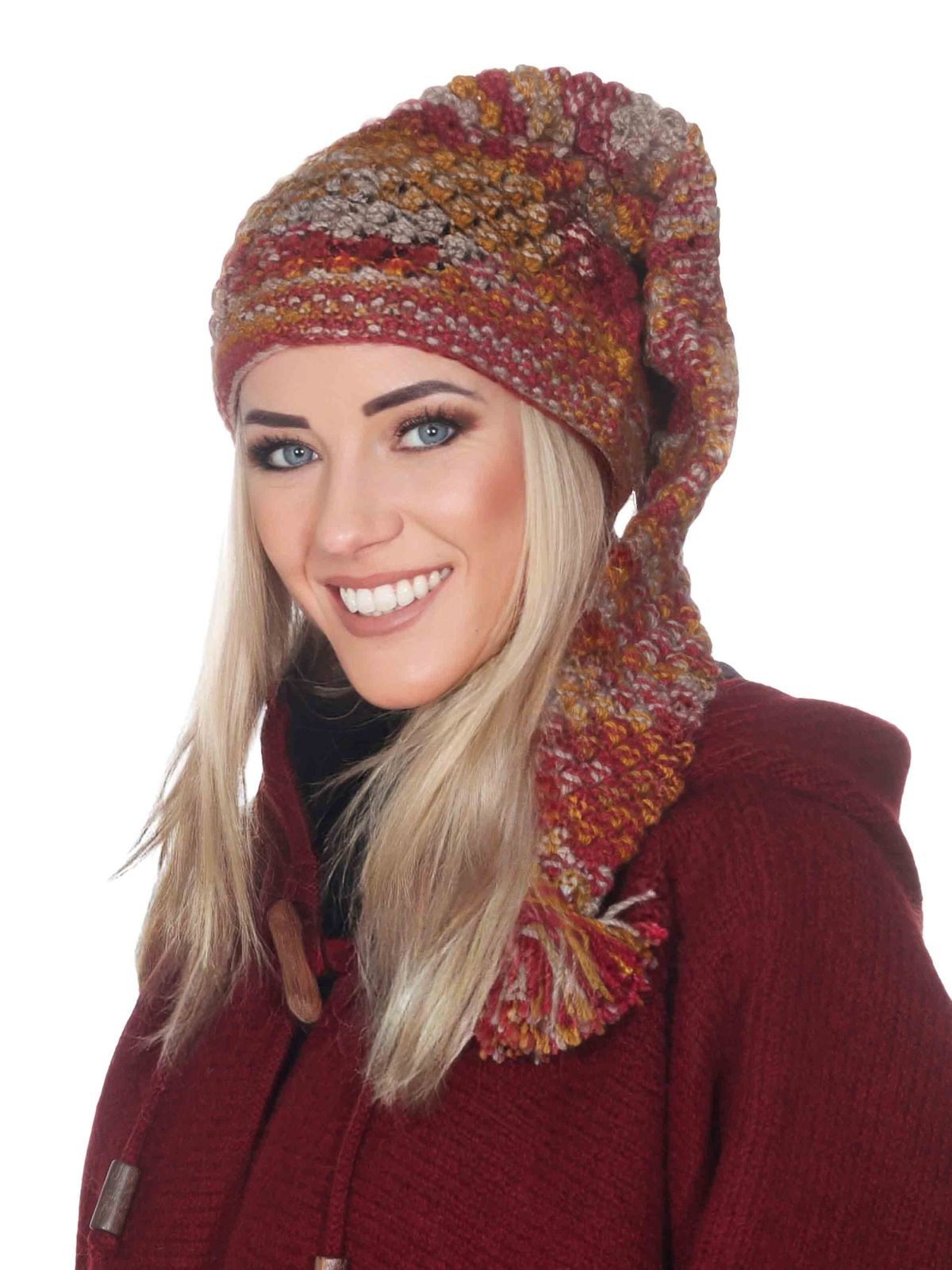 KUNST UND MAGIE Strickmütze Strickmütze lange Zipfelmütze Bommelmütze Mütze Wolle Wollmütze Bunt