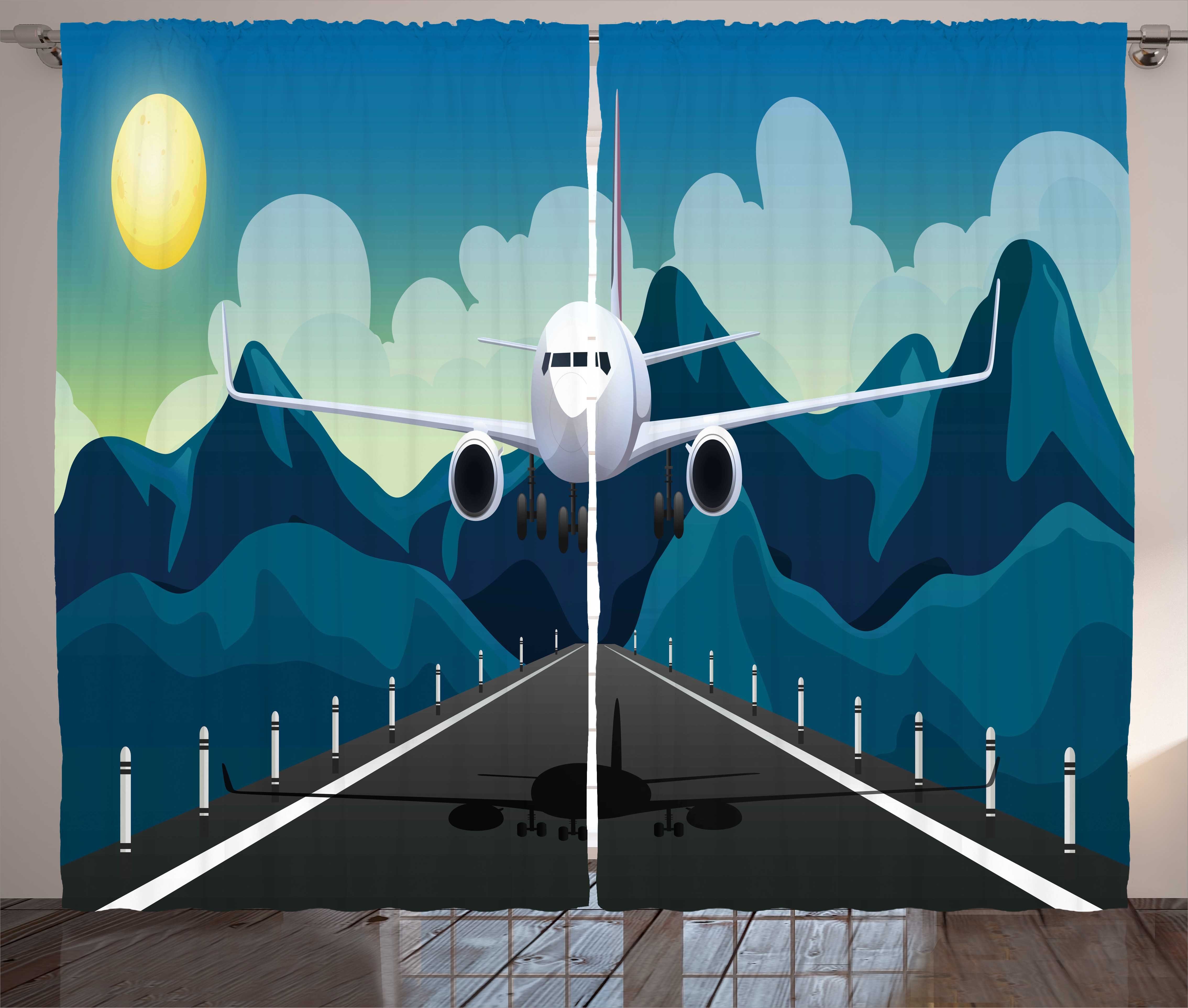Gardine Kräuselband Abheben Schlaufen Flughafen Schlafzimmer Flugzeug Haken, mit Vorhang Grafik und Abakuhaus,