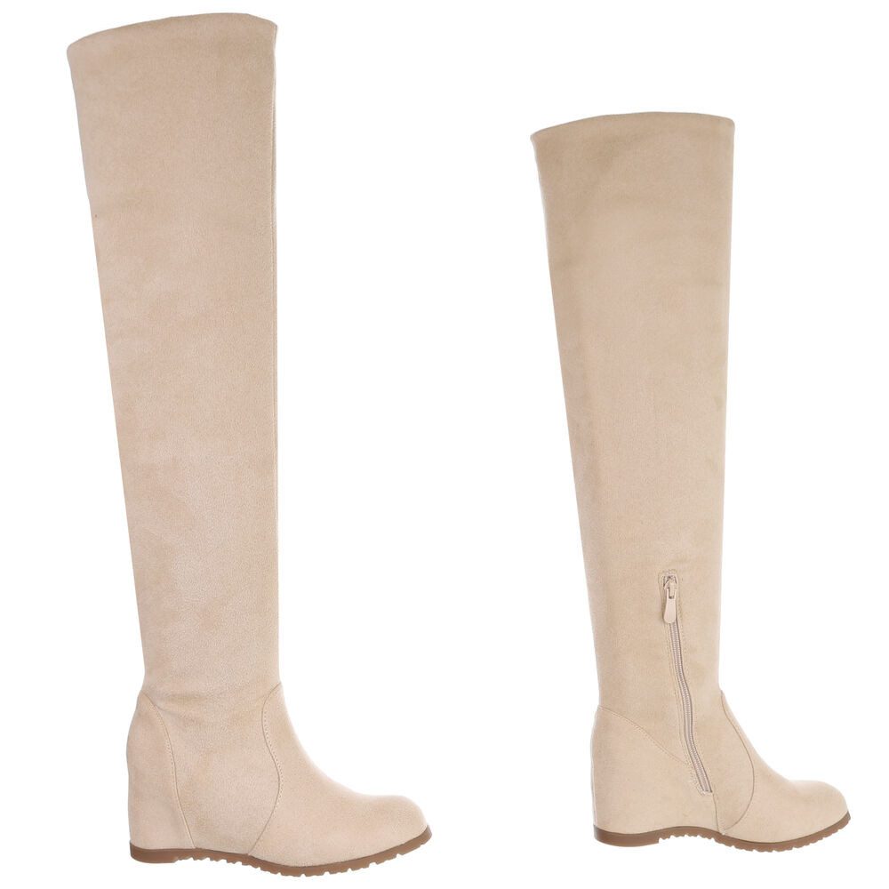 Ital-Design Elegante Chelsea-Boots für Damen mit modernen Details Overkneestiefel (90851865) Keilabsatz/Wedge Stiefel in Beige