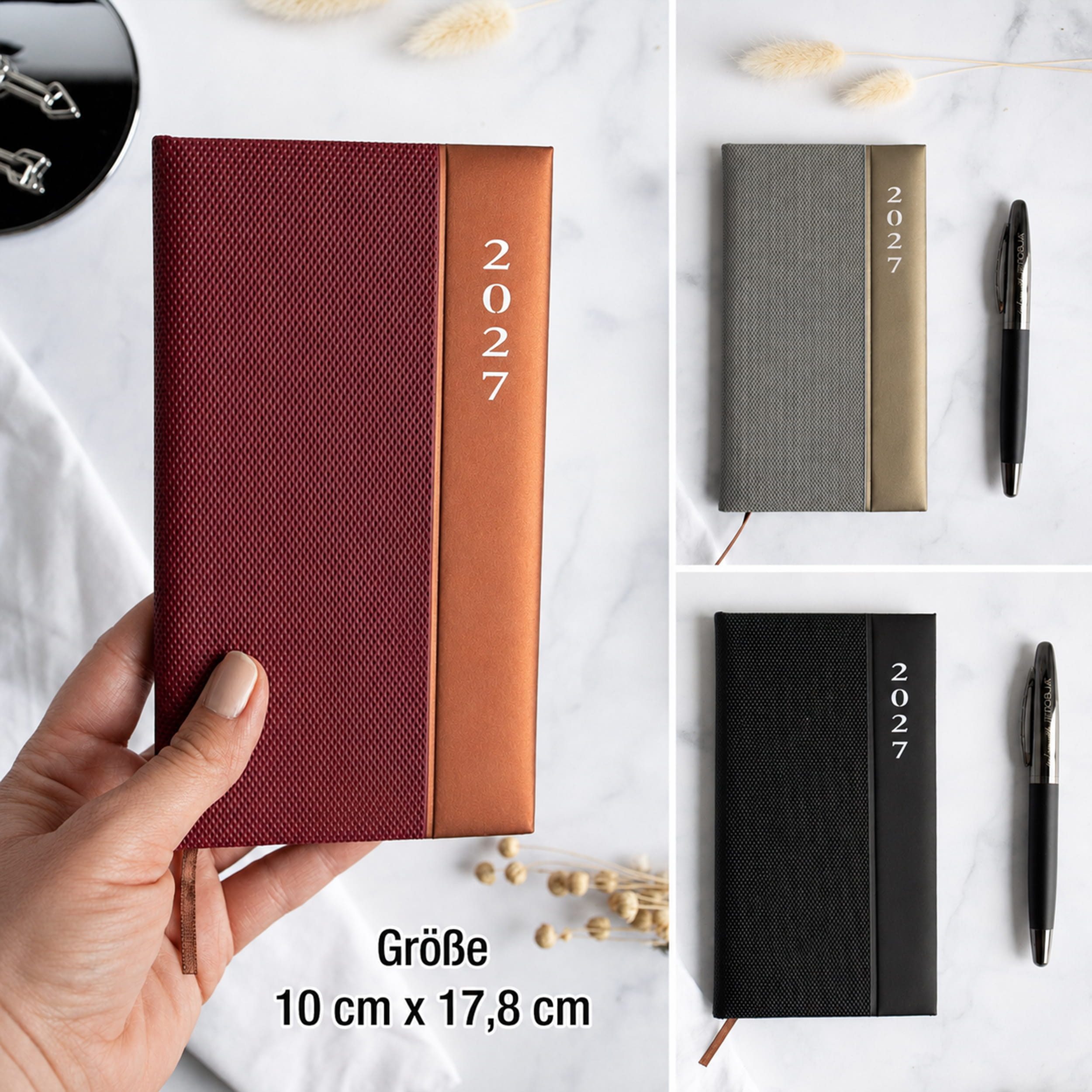 AMLI Taschenkalender Taschenkalender 2027 A6 Lang 1 Woche 2 Seiten Softtouch Schwarz, A6 Lang 10,5x17,8 cm, Softtouch, Leseband, Ferien & Feiertage – Bild 3 von 5