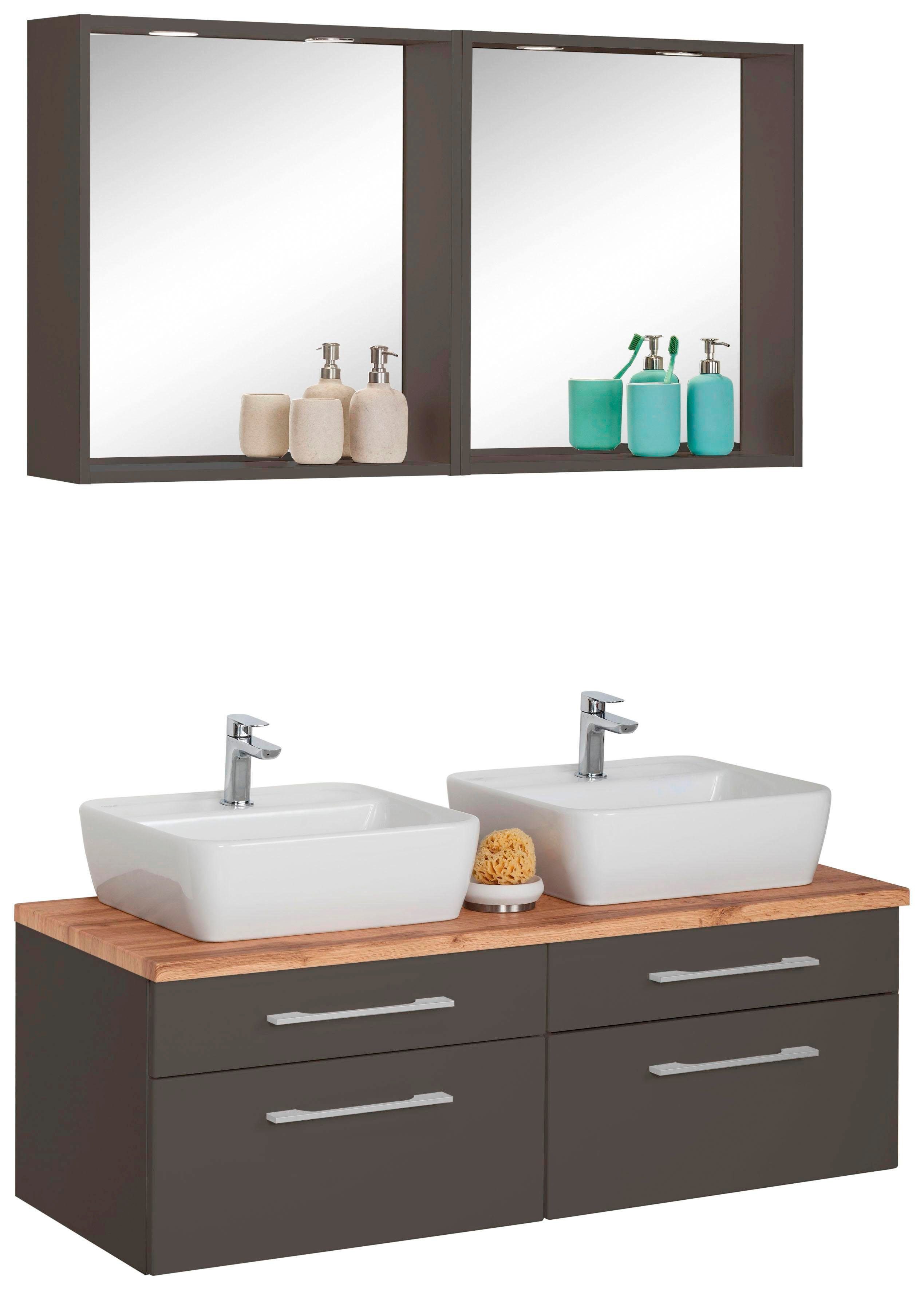 welltime Badmöbel-Set Davos, (3-St), 2 Spiegel mit mit 2 Touch-LED-Einbauleuchten
