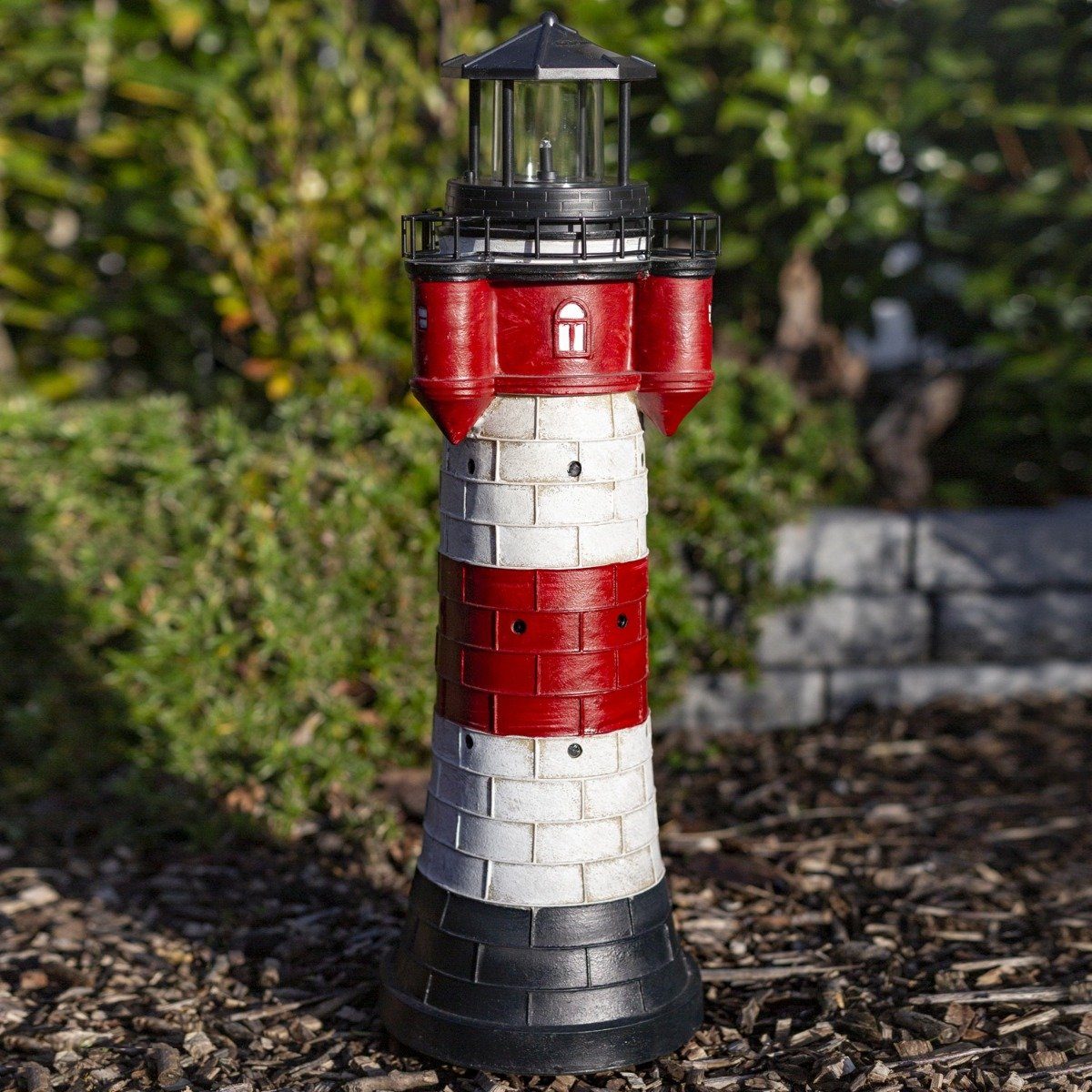 colourliving Gartenfigur Leuchtturm Roter Sand Solar 50 cm