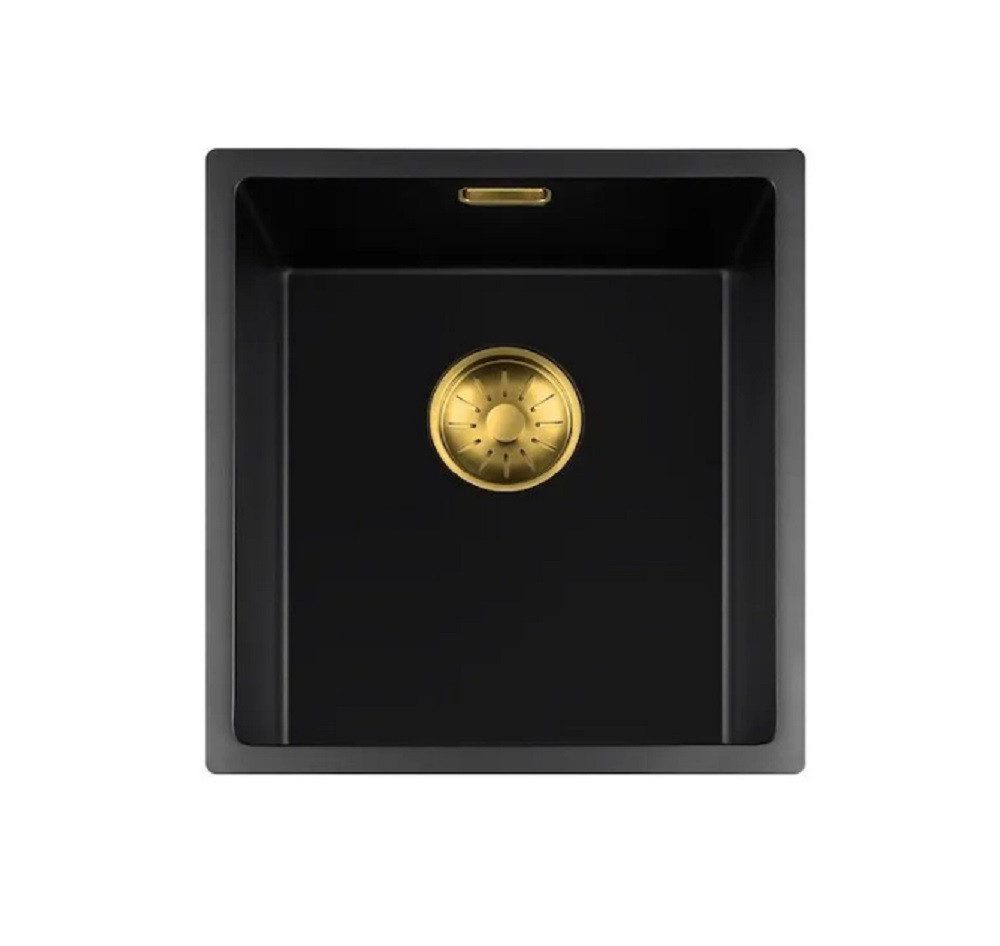 togo Küchenspüle 34BQ-FU-Gold, rechteckig, 38/44 cm, Schwarze Quarz Spüle