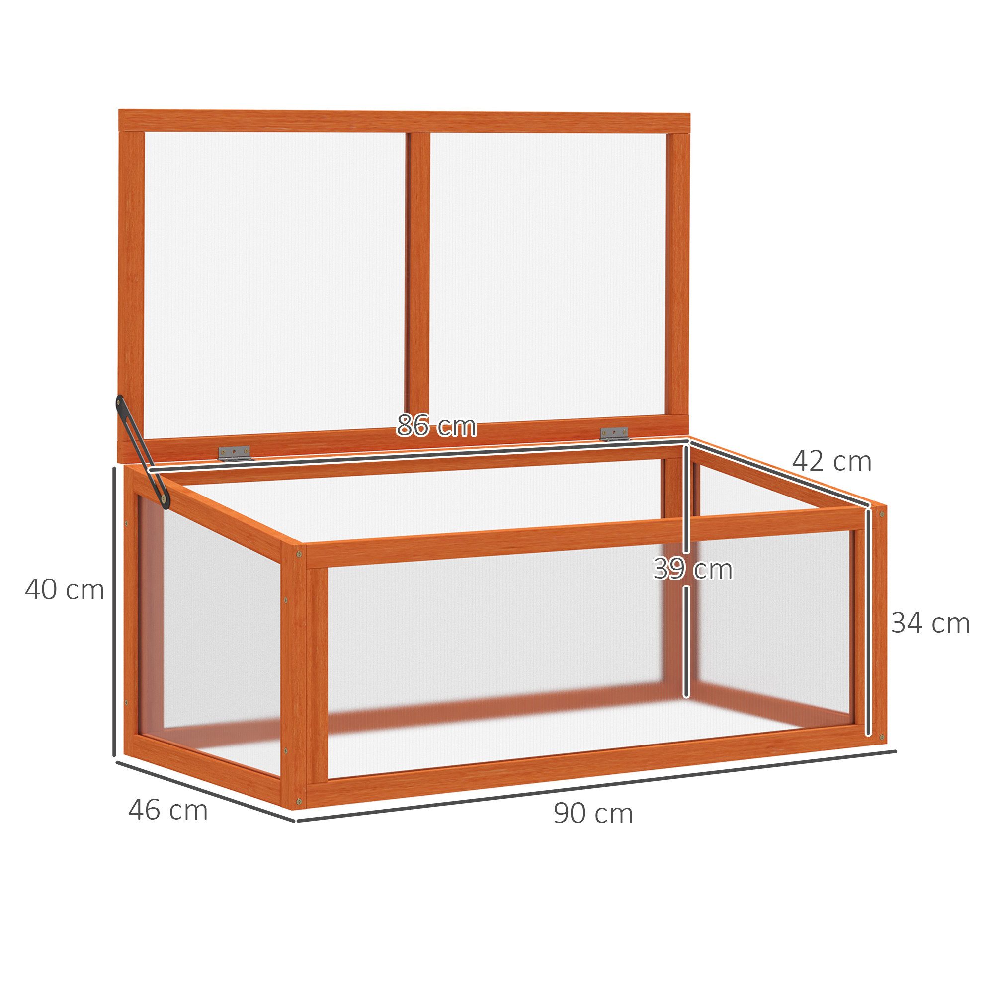 Outsunny Hochbeet Gewächshaus mit Abdeckung wetterfest Frühbeetkasten für Garten (Treibhaus, 1 St., Frühbeet), aus Holz,Polycarbonat, Orange, 90 x 46 x 40 cm – Bild 3 von 5
