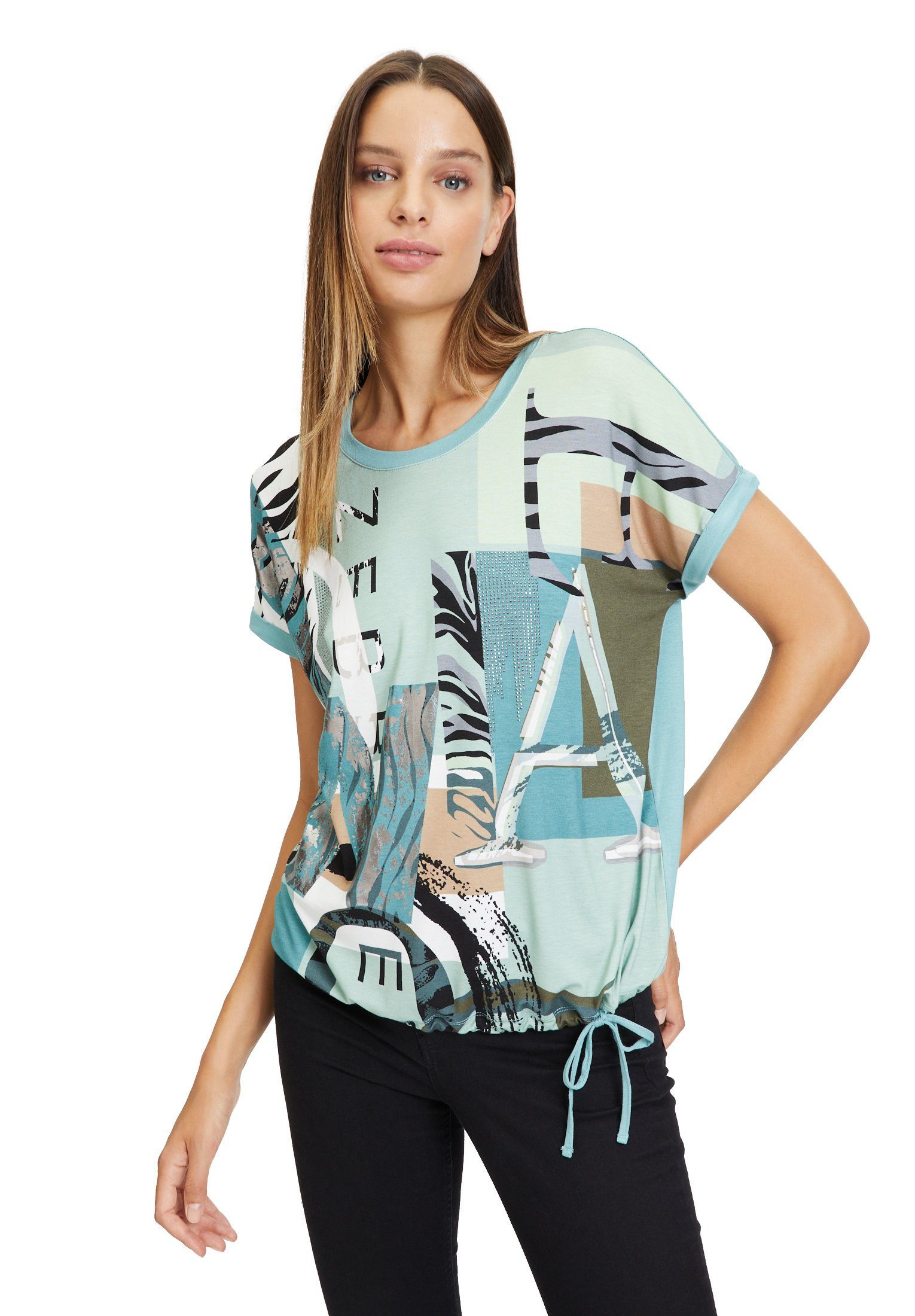 Betty Barclay T-Shirt mit Tunnelzug (1-tlg) Glitzersteine Petrol/Grey | T-Shirts