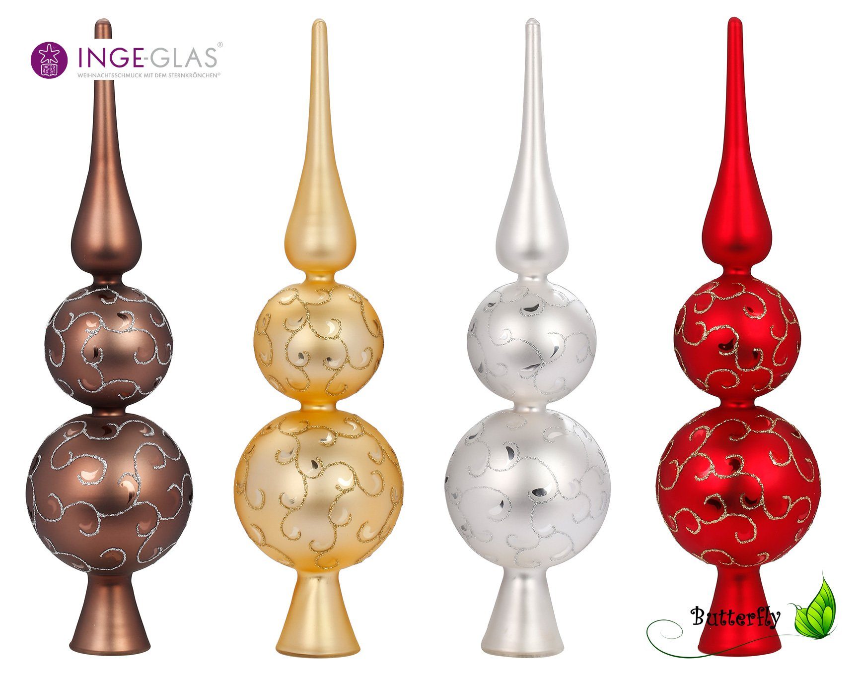 MAGIC by Inge Christbaumspitze, Christbaumspitze XL Doppelkugel Glas 31cm 1 Stück