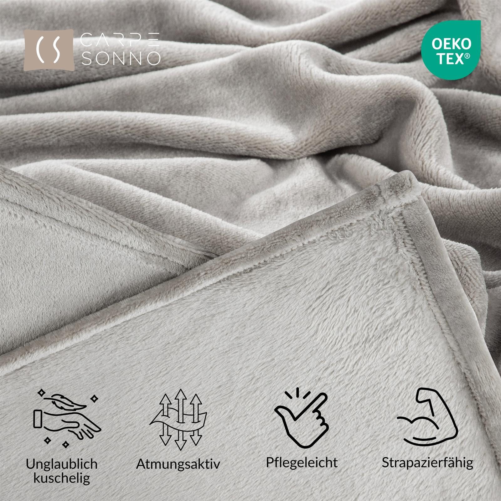 Wohndecke Kuscheldecke Flauschig Fleecedecke 150x200 180x220 Sofa Couch Decke, Carpe Sonno, Super Softe Sofadecke Überwurf Tagesdecke Beige Grau – Bild 4 von 5