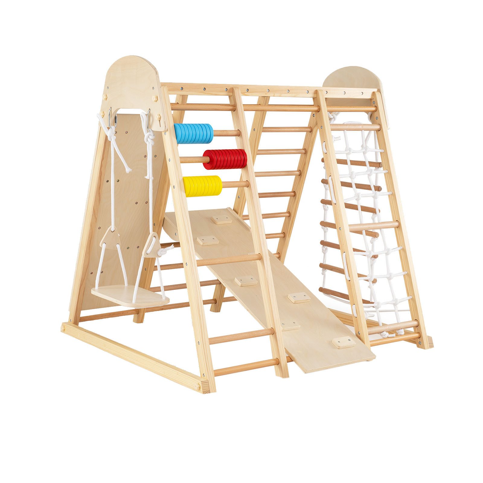 COSTWAY Klettergerüst, Klappbares Kletterspielzeug Set mit Hangelgerüst & Schaukel
