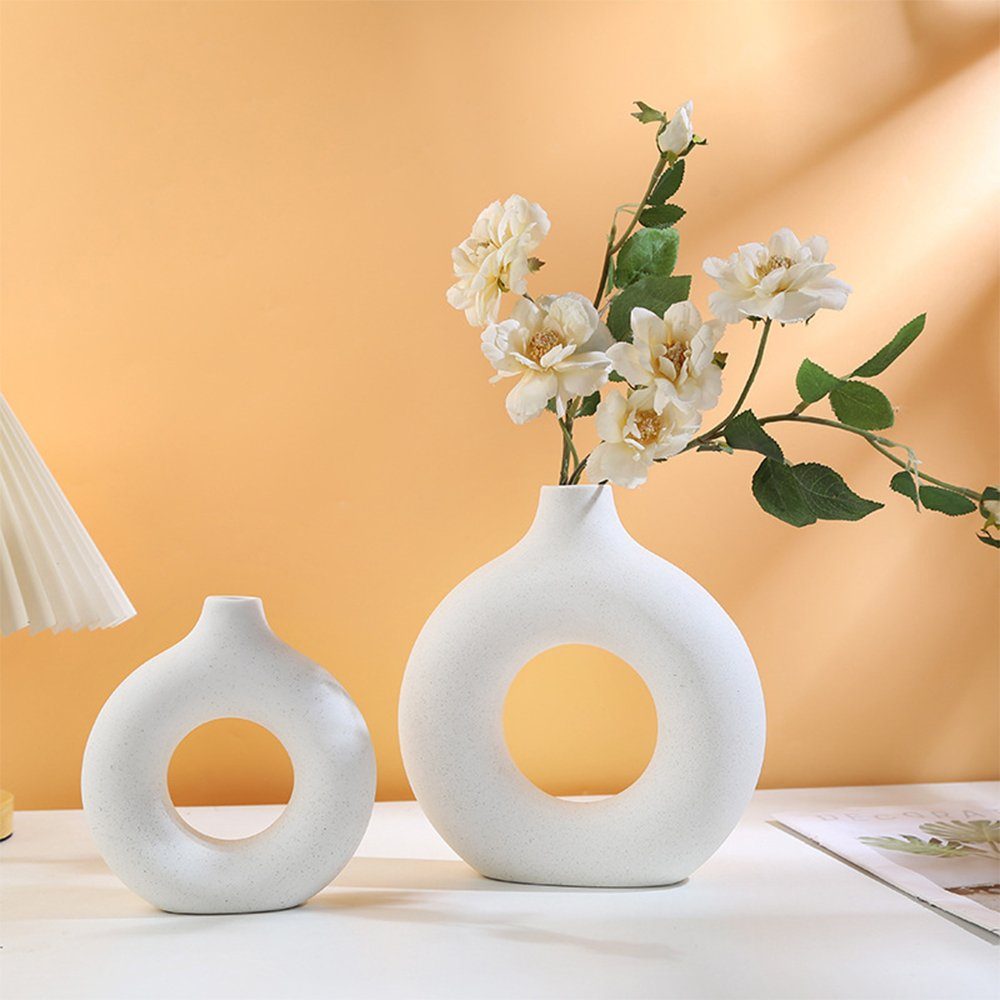 2 Dekovase Wohnungsdeko Stück NUODWELL Keramik Weiß Vase, Blumenvasen für aus Keramik