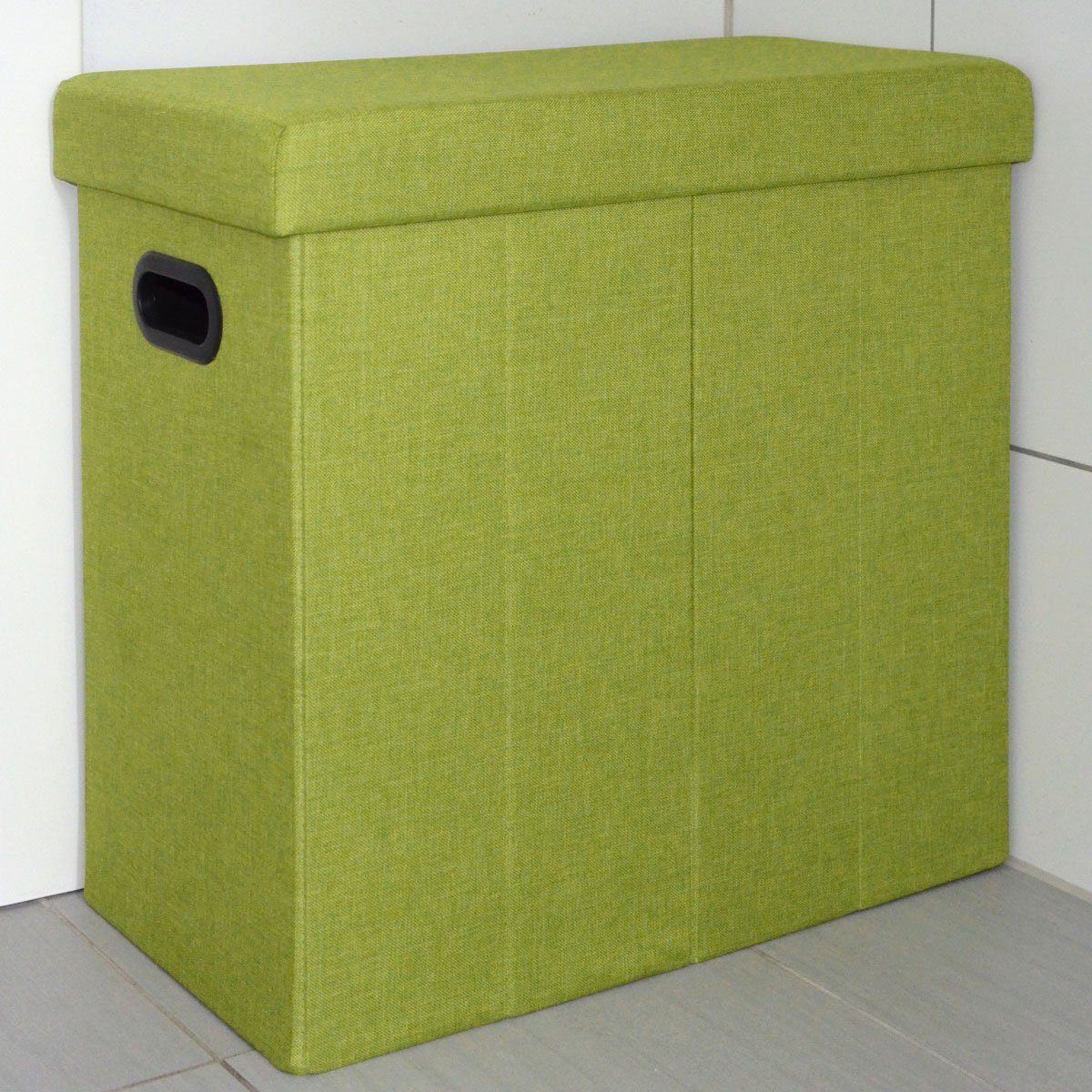 DuneDesign Deckel, 50x28x50cm Leinen Optik Faltbarer 70L Wäschekorb grün mit Wäschetruhe Wäschekorb