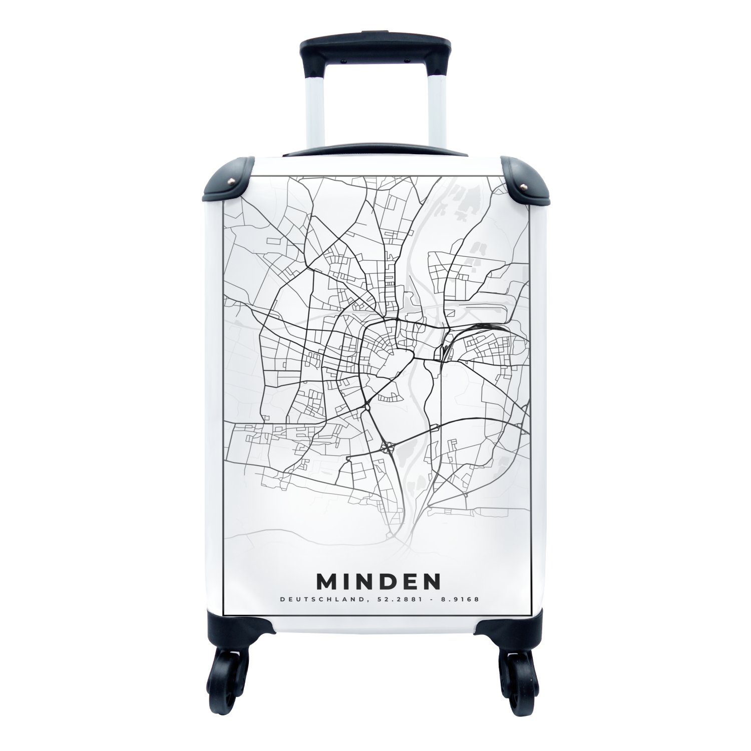 MuchoWow Handgepäckkoffer Minden - Stadtplan - Karte, 4 Rollen, Reisetasche mit rollen, Handgepäck für Ferien, Trolley, Reisekoffer
