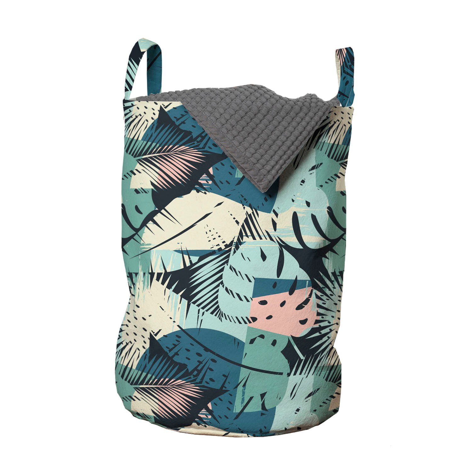 Abakuhaus Wäschesäckchen Wäschekorb mit Griffen Kordelzugverschluss für Waschsalons, Blätter Pastell Monstera Palm Pflanzen | Wäschesäcke
