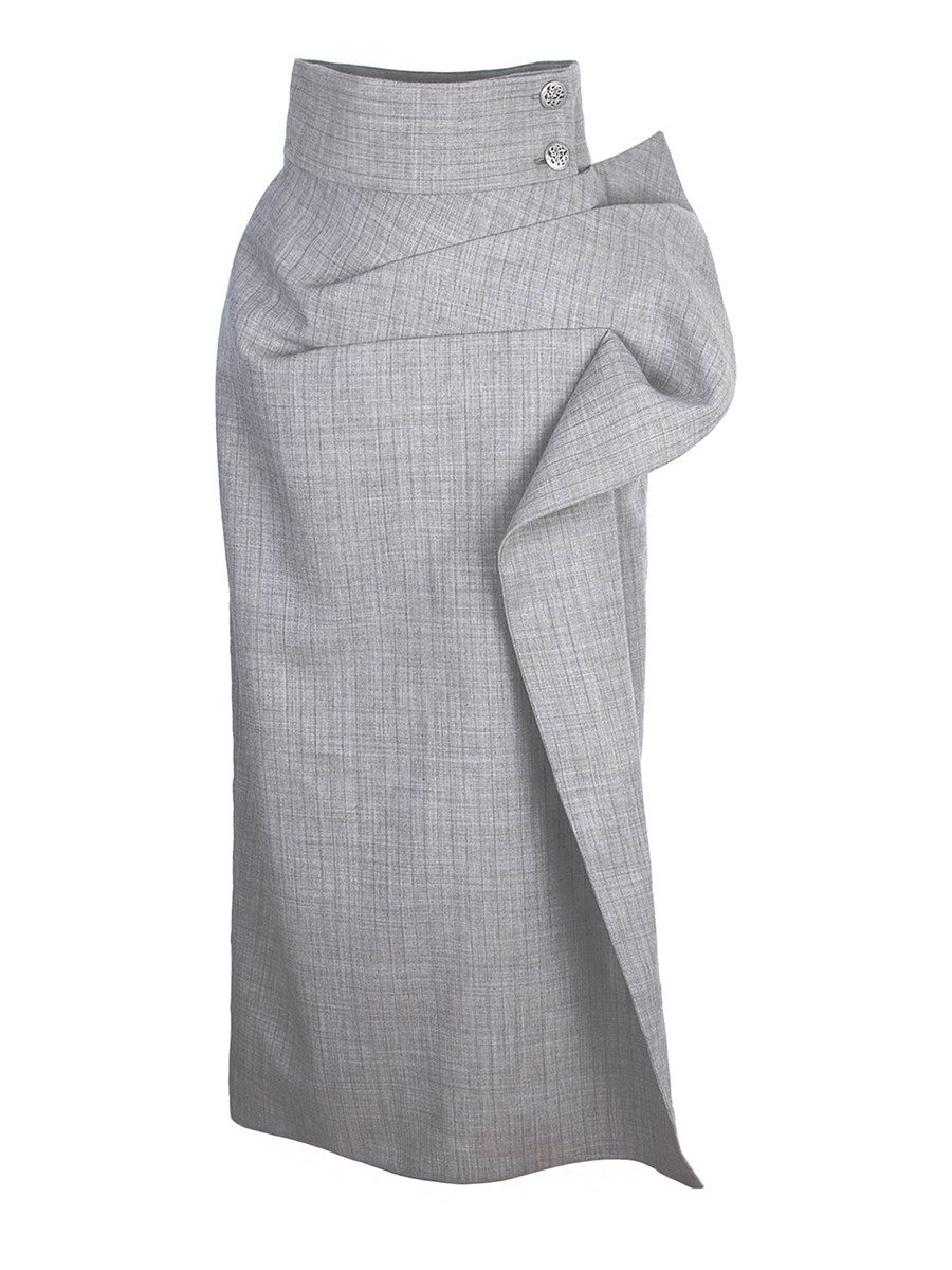 RUA & RUA Bleistiftrock Asymmetrisch aus Wolle Rock Wickelrock In Grau