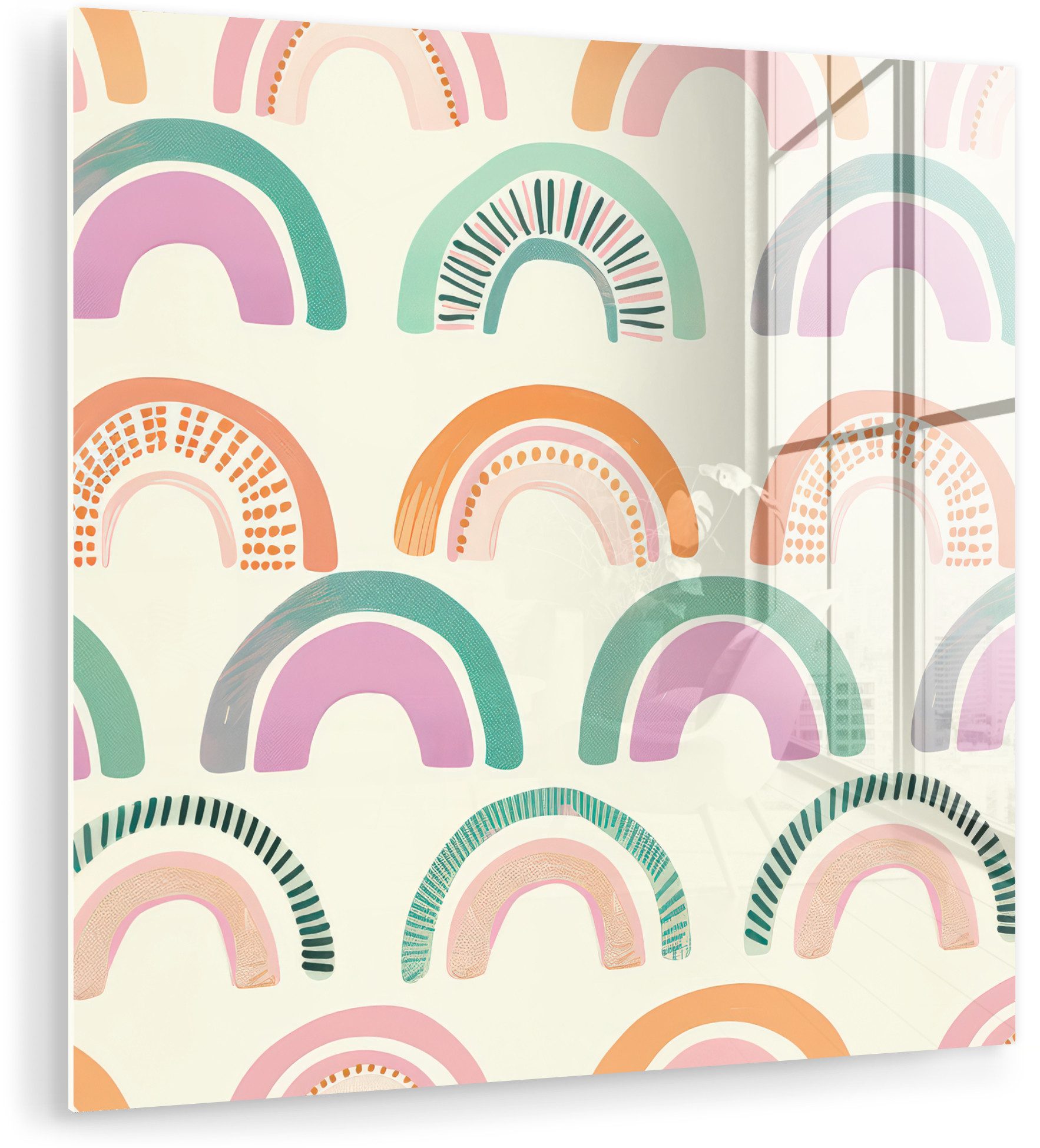 MuchoWow Acrylglasbild Regenbogen - Pastell - Muster, Inkl. Aufhängung, Bilder auf Glas Wandbild, Wanddeko Wohnzimmer Badezimmer, 20x20 cm