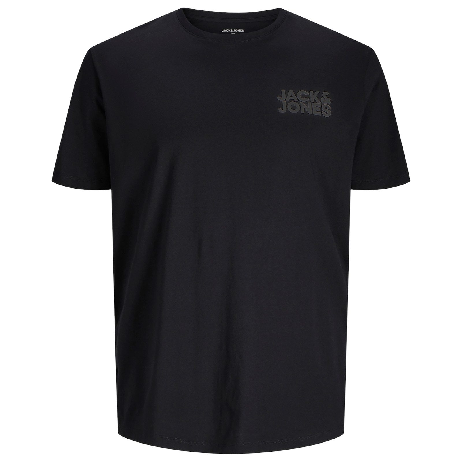 Jack & Jones Rundhalsshirt Jack&Jones XXL T-Shirt Brustprint schwarz JJECORP