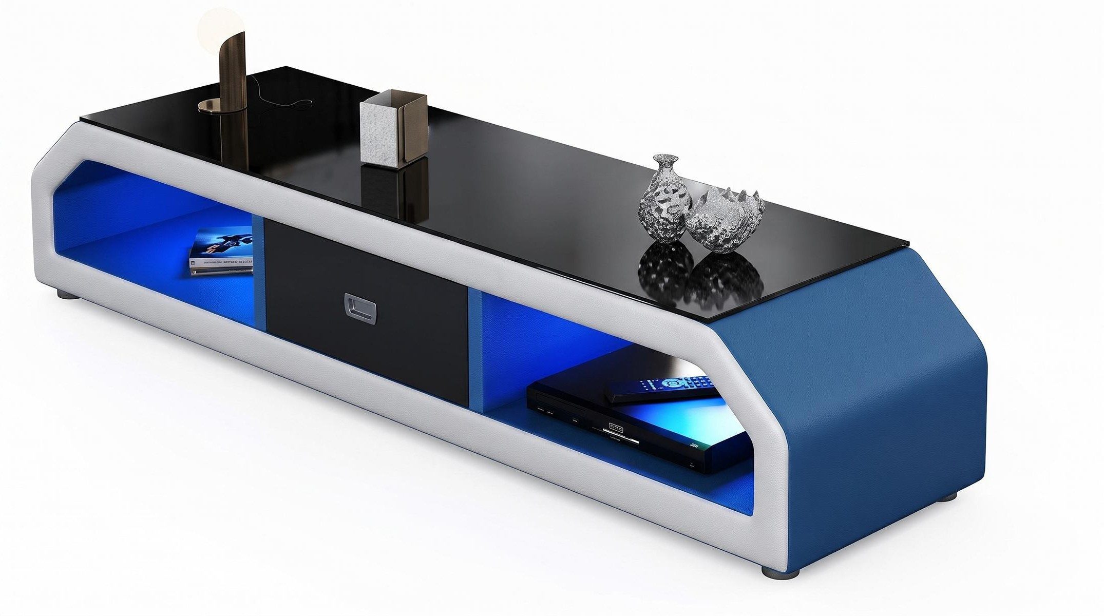Xlmoebel Lowboard Luxuriöses Lowboard in Schwarz und Blau mit LED-Beleuchtung (1 St), Made in Europa