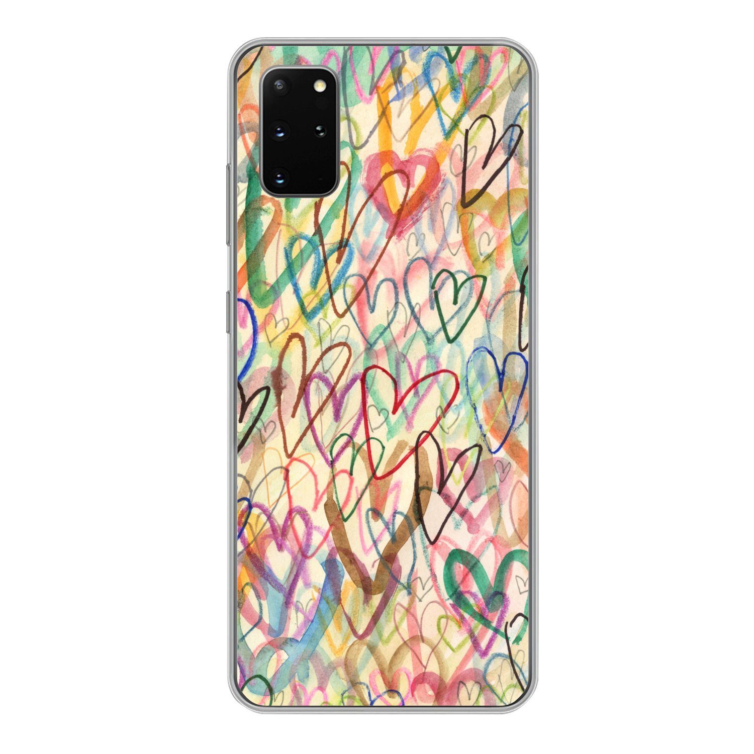 MuchoWow Handyhülle für Samsung Galaxy S20 Plus Eine Illustration mit Herzen im Hintergrun, Phone Case, Silikon, Schutzhülle Dünn