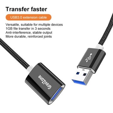 Gravizone USB Verlängerungskabel Usb2.0/3.0 A-Stecker zu A-Buchse USB-Kabel, Usb Stecker, Usb Buchse (50 cm), Nylon Kabel