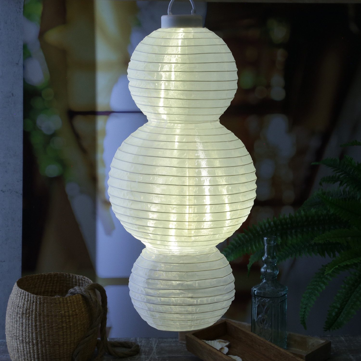 MARELIDA LED Lampion XL Solar Gartenlampion H: 60cm Party Balkon Terrasse Laterne Sensor, LED Classic, warmweiß (2100K bis 3000K)