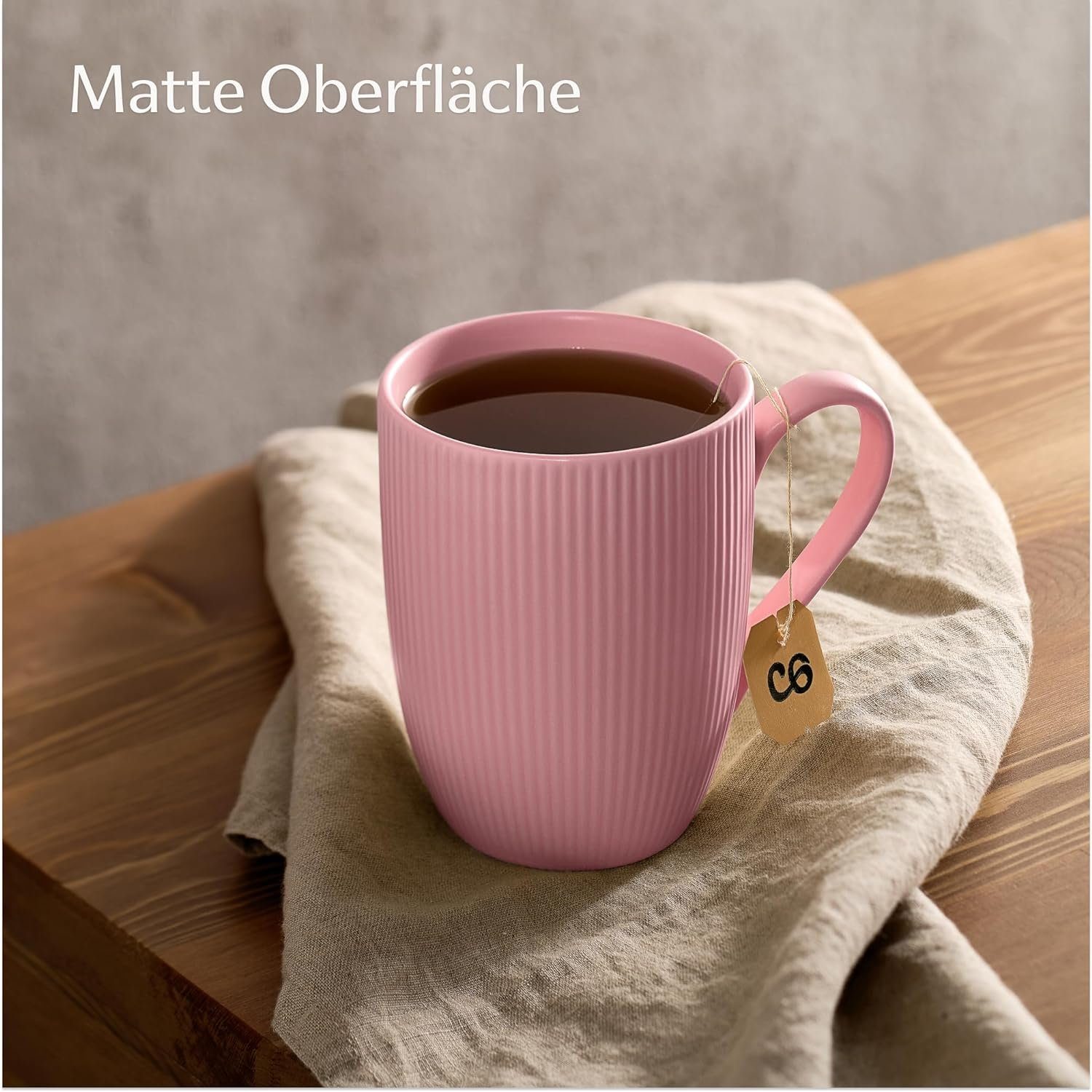 Cosumy Tasse Kaffeetassen Set 6er große Tassen 350 ml Kaffeebecher matt mit Henkel, 6-tlg., Keramik, Dickwandig, hält Kaffee länger warm, spülmaschinen- & mikro – Bild 3 von 5