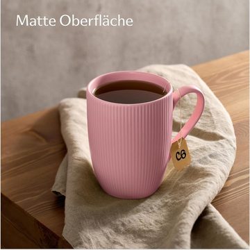 Cosumy Tasse 6 teilig 350 ml - Kaffeetassen Set Gross - Modern Keramik Matt, Keramik, Auch als Teebecher, Teetasse, Kaffebecher, Lungo Tasse Streifenmuster