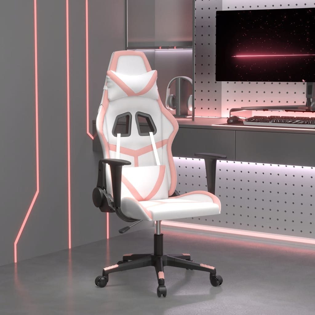 Gaming-Stuhl Weiß Rosa 66,5x61x(118-127,5) cm mit Kunstleder