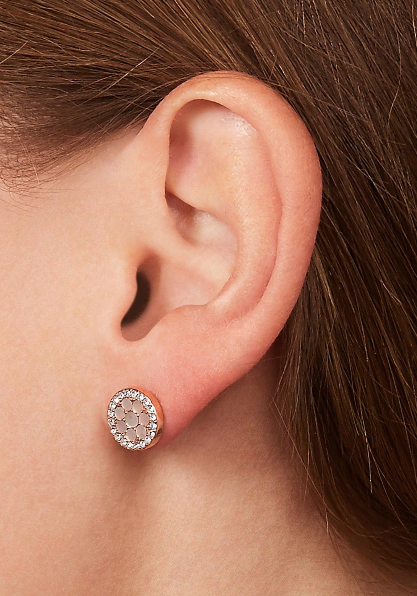 Fossil Paar Ohrstecker Schmuck Geschenk Edelstahl Ohrringe SADIE, mit Glasstein - mit Perlmutt