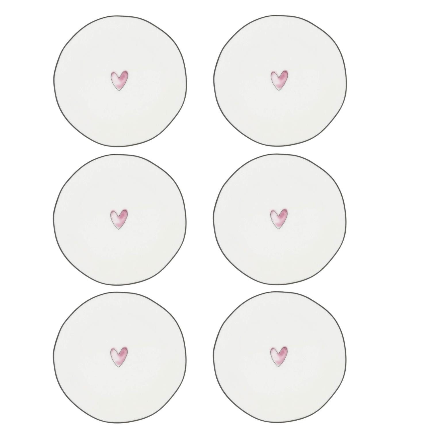 Bastion Collections Dessertteller Watercolour Heart, Spülmaschinengeeignet, Weiß, Motiv: Herz