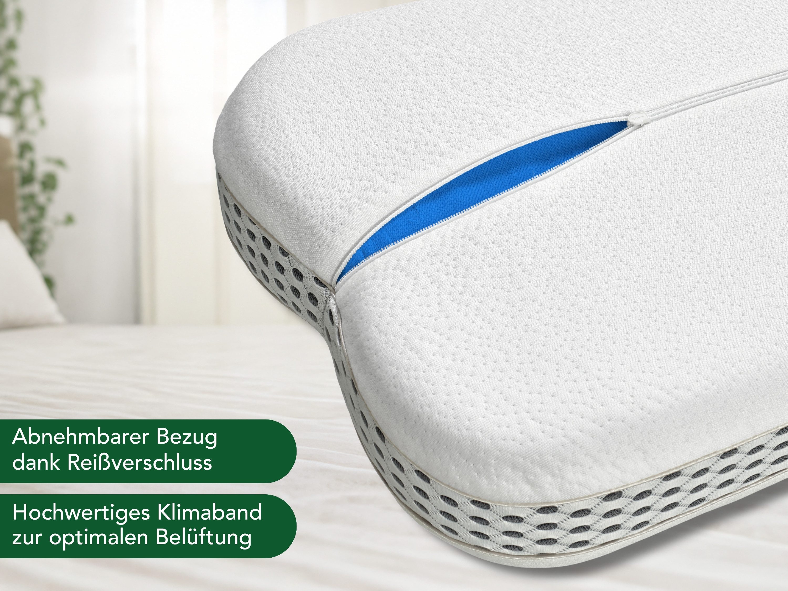Dreamstar Nackenstützkissen ergonomisches Nackenkissen für unterwegs und zuhause, Reisekissen, Füllung: Viscoschaum mit Memory-Effekt, Seitenschläfer, Rückenschläfer, Bauchschläfer, Nackenstützkissen, Viscoschaum mit Memory Effekt, 50x30x10cm