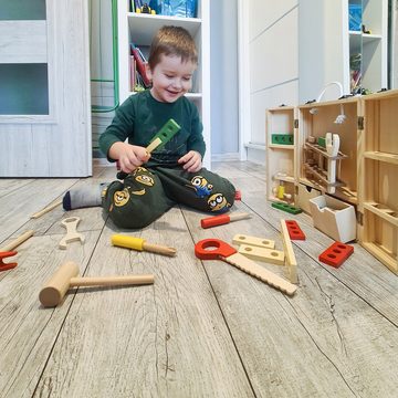 Ruhhy Kinder-Werkzeug-Set Holzwerkzeuge Werkzeugkoffer Spielzeug aus Holz