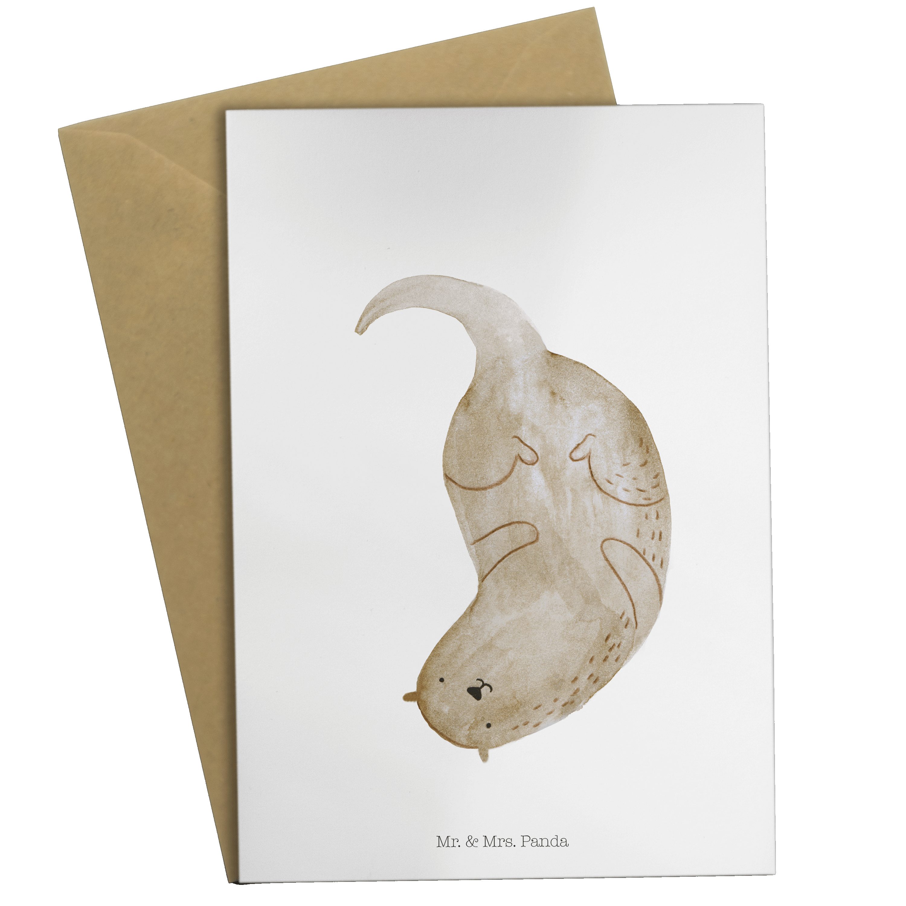 Mrs. Mr. - Geburtstagskarte, kopfüber Karte, Geschenk, - Seeotter Panda Otter & Weiß Grußkarte