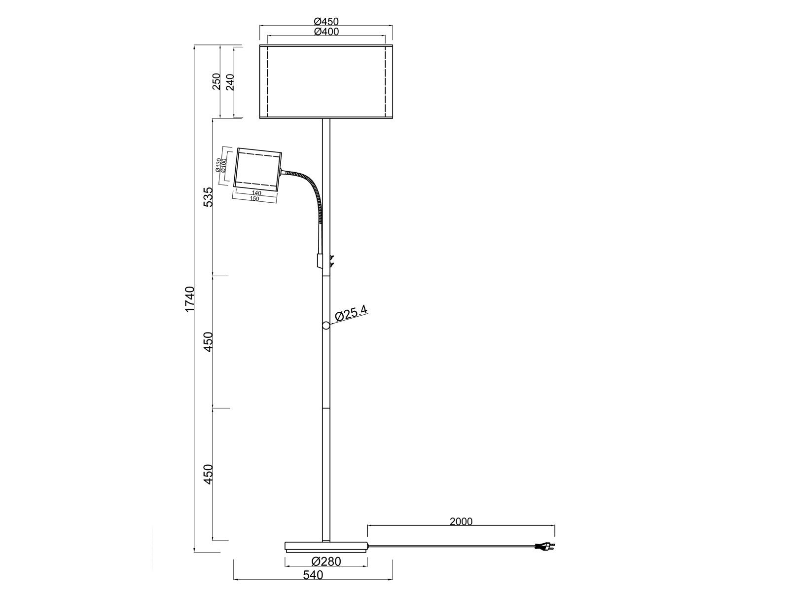 TRIO Leuchten LED Stehlampe, Lesearm & Dimmfunktion, LED wechselbar, Warmweiß, ausgefallene Design-er Lampe dimmbar mit Leselampe für Ecke, H: 174cm