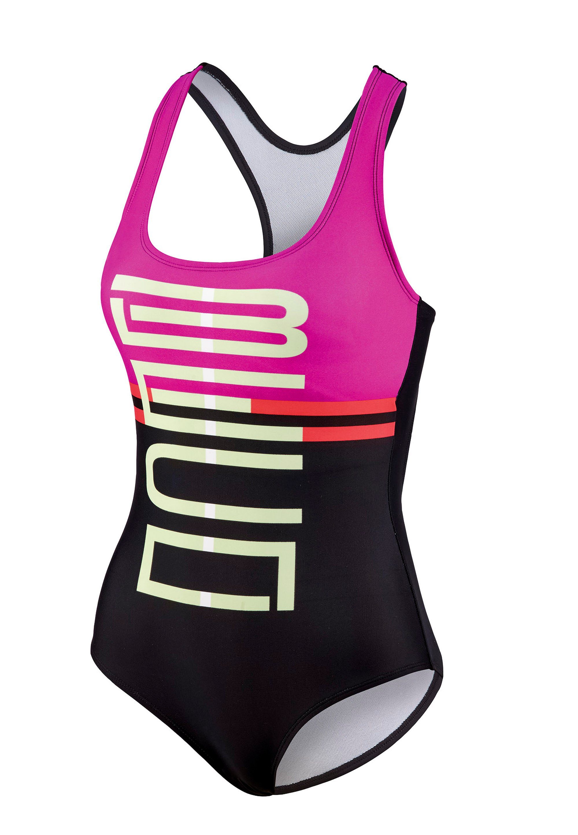 Beco Beermann pink, Logo-Print schwarz Badeanzug coolem mit Maxpower (1-St) Swimsuit