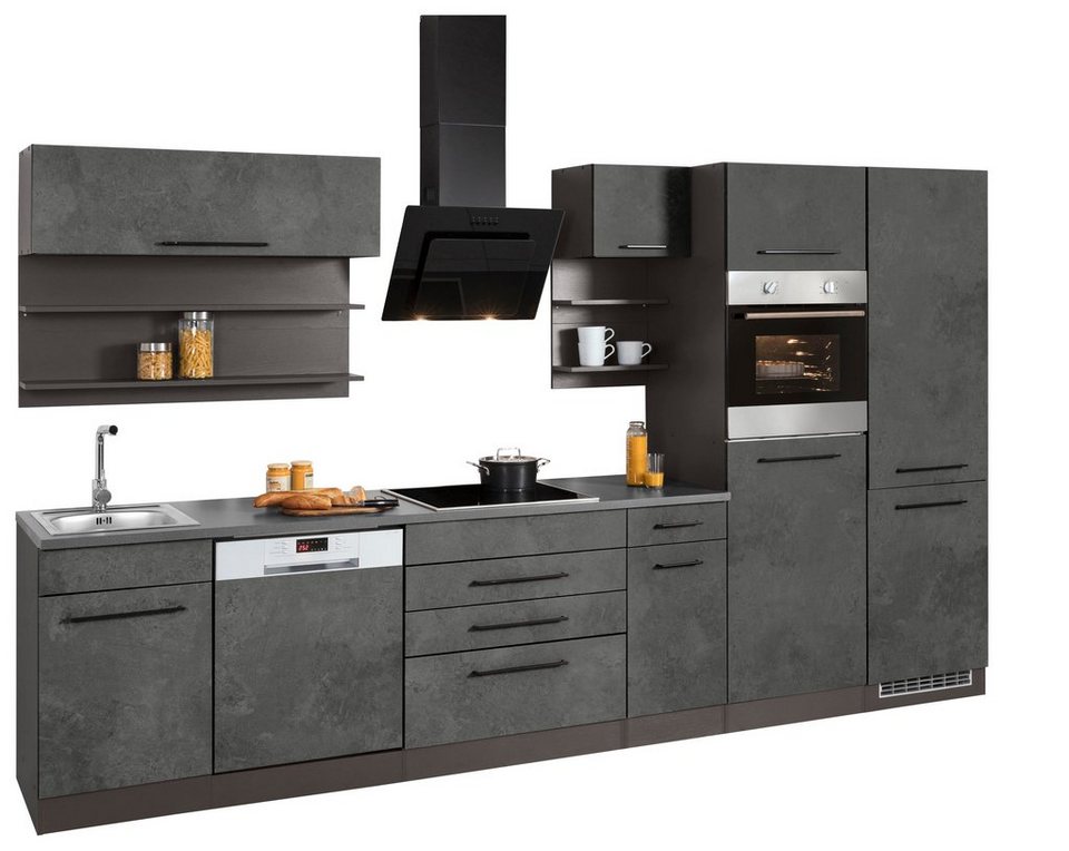 HELD MÖBEL Küchenzeile Tulsa, mit E-Geräten, Breite 350 cm, schwarze  Metallgriffe, MDF Fronten, Hochwertig verarbeitete MDF-Fronten