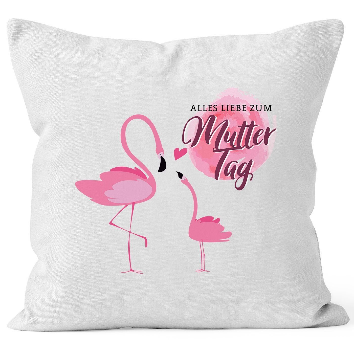 MoonWorks Dekokissen Kissen-Bezug zum Muttertag MoonWorks® Liebe weiß Alles Baumwolle Flamingos