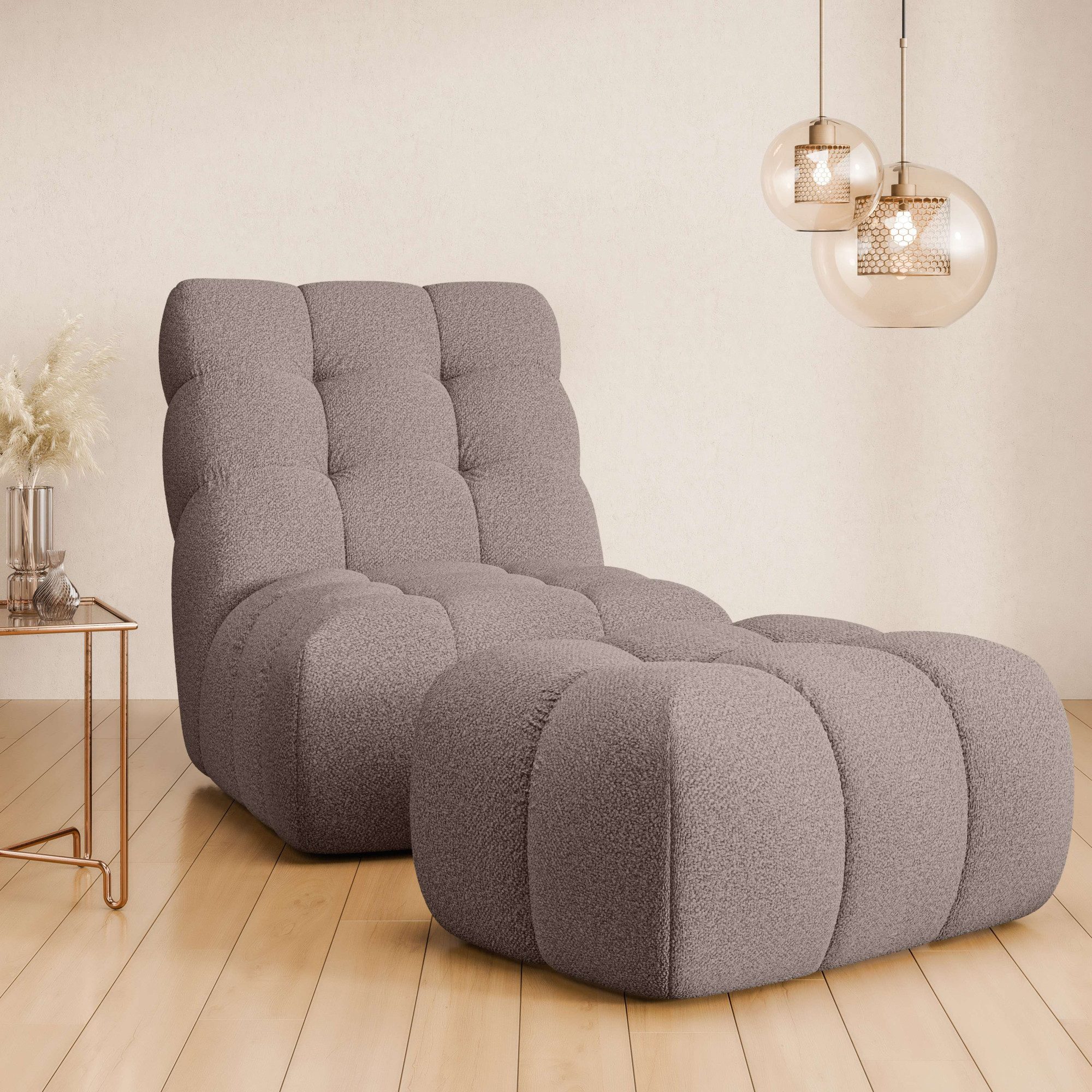 Home affaire XXL-Sessel AURELIAN Loveseat XXL mit Hocker im Set, Lese-Sessel, Relaxsessel, mit Wellenunterfederung, Struktur fein, Struktur grob, Velours