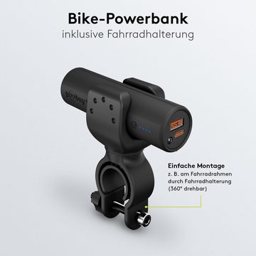 Goobay Fahrrad Powerbank mit Halterung Powerbank Bike-Powerbank 5.0 (5.000 mAh) Schnellladetechnik 5000 mAh (3,7 V V), inkl. Fahrradhalterung & LED-Taschenlampe / LED Statusanzeige