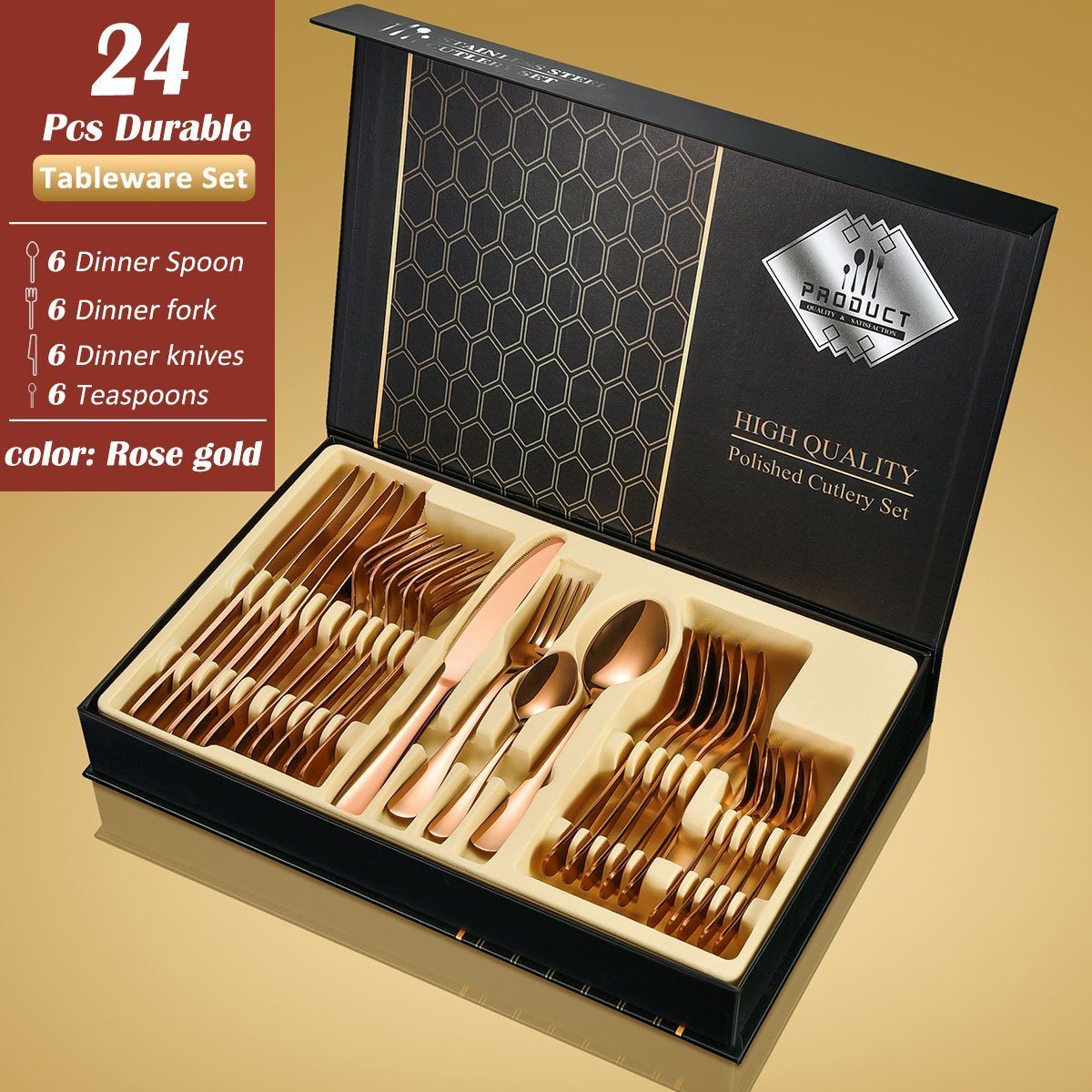 Faizee Home Besteck-Set Besteckset 24 tlg. Edelstahlbesteck für. 6 Personen Gift Box (24-tlg), Edelstahl