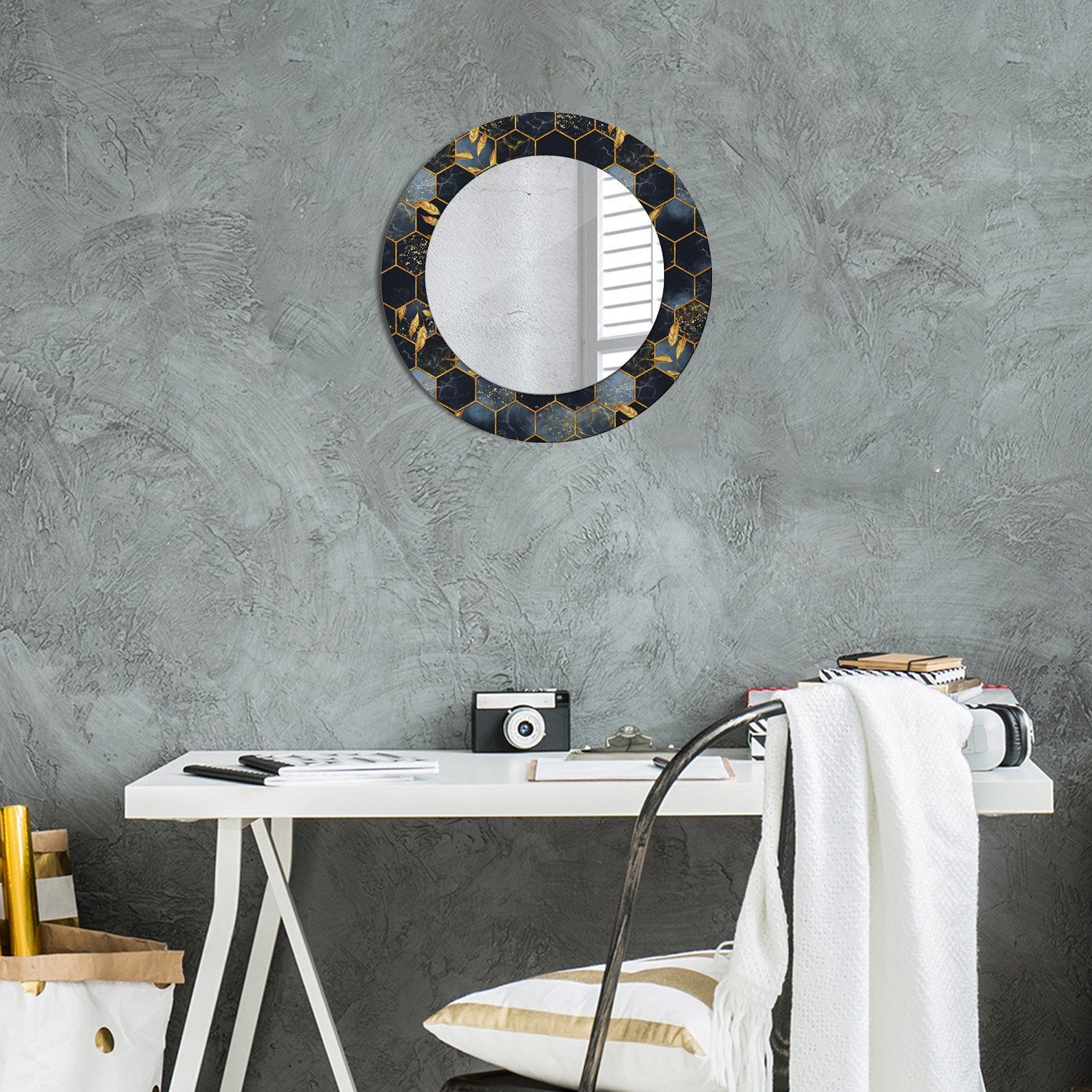 Tulup Spiegel Modern Wandmontage Rund: Aufdruck mit Marmor Spiegel Ø50cm Wandspiegel Sechseck
