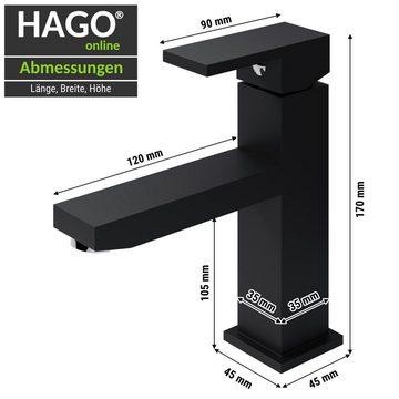 HAGO Waschtischarmatur Wasserhahn Schwarz matt Mischbatterie Waschtischarmatur Badarmatur