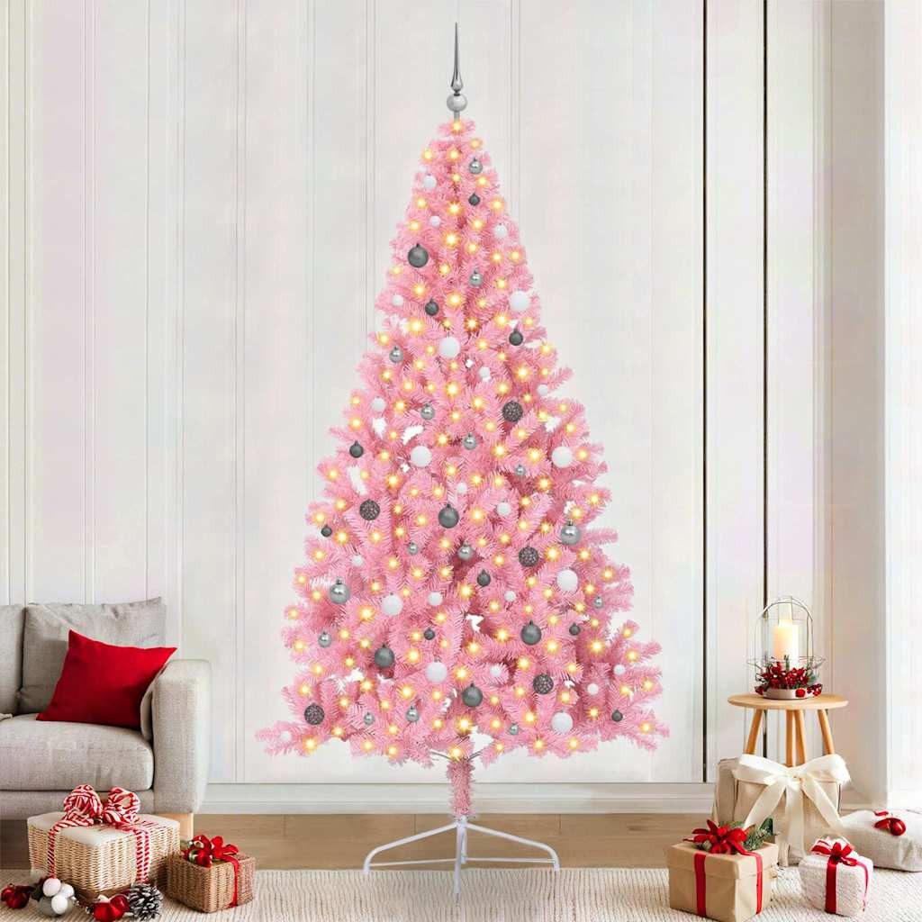 vidaXL Künstlicher Weihnachtsbaum Künstlicher vorbeleuchteter Weihnachtsbaum Rosa 240 cm PVC