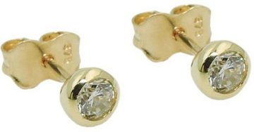 unbespielt Paar Ohrstecker Ohrringe mit Zirkonia rund 375 Gold 4 mm inklusive Schmuckbox, Goldschmuck für Damen und Herren